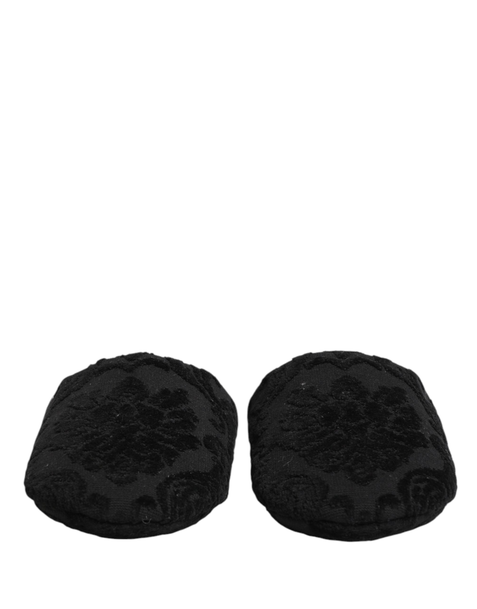 Dolce & Gabbana Black Logo Embroidered Slippers Flats Shoes - Luxe Marca