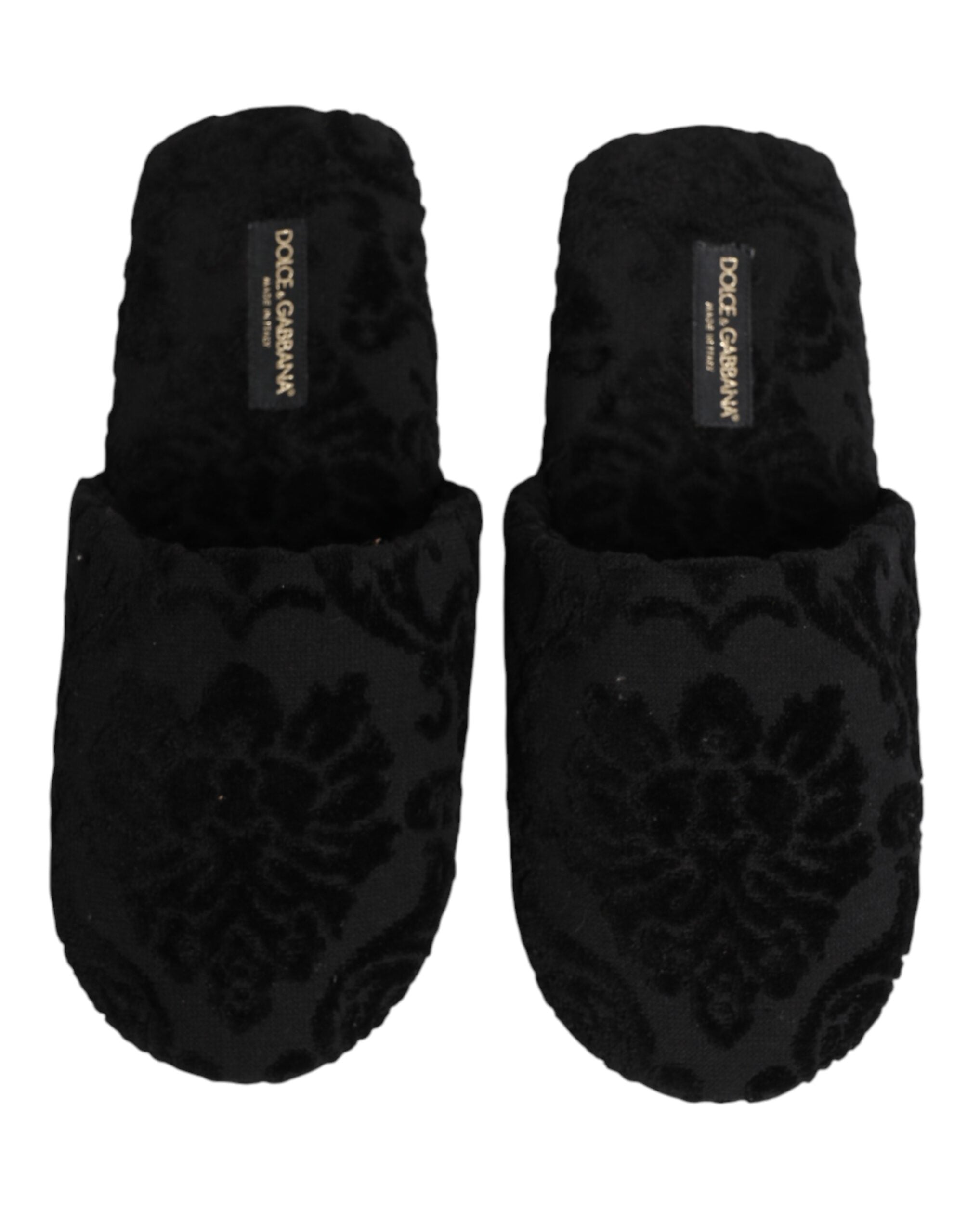 Dolce & Gabbana Black Logo Embroidered Slippers Flats Shoes - Luxe Marca