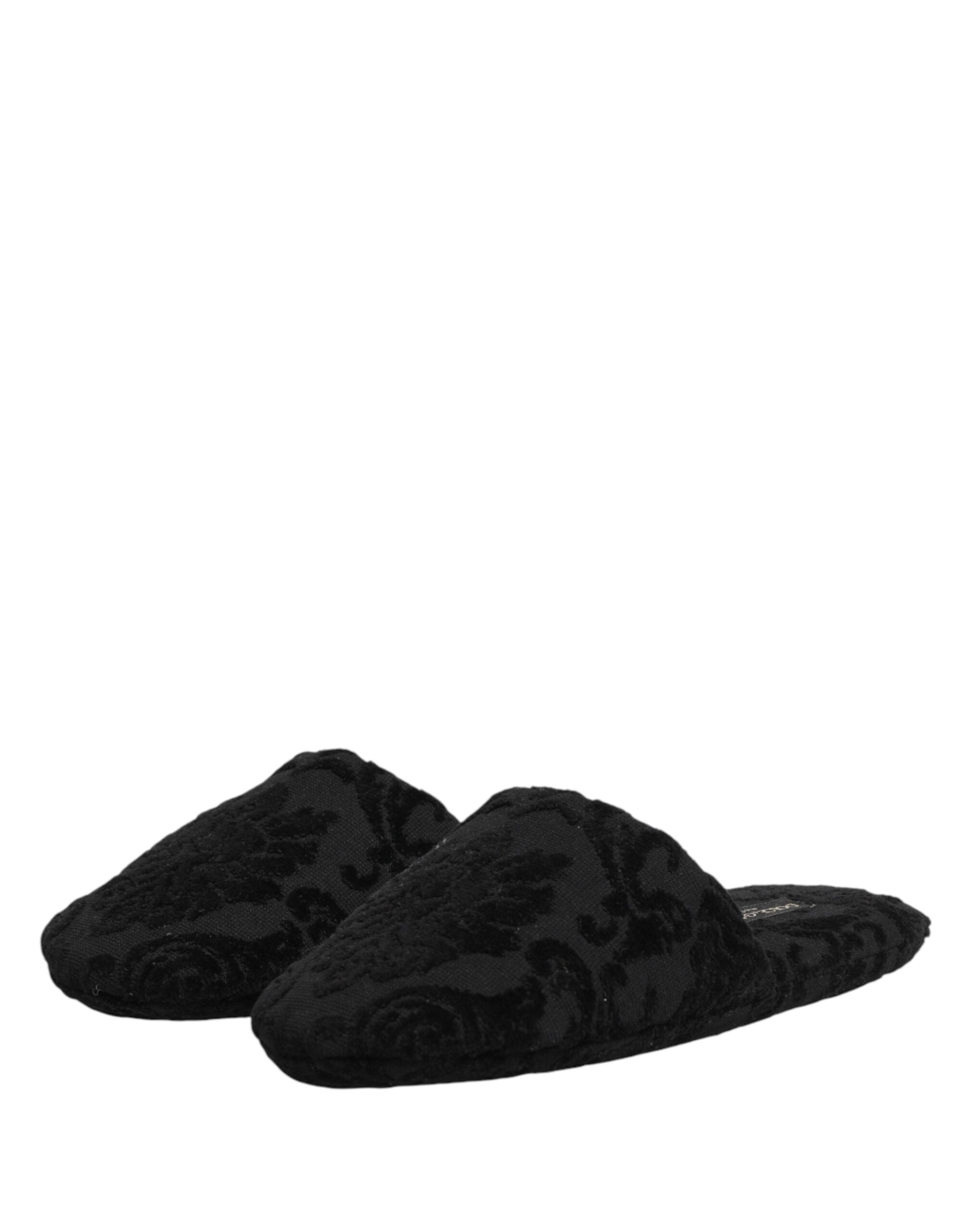 Dolce & Gabbana Black Logo Embroidered Slippers Flats Shoes - Luxe Marca