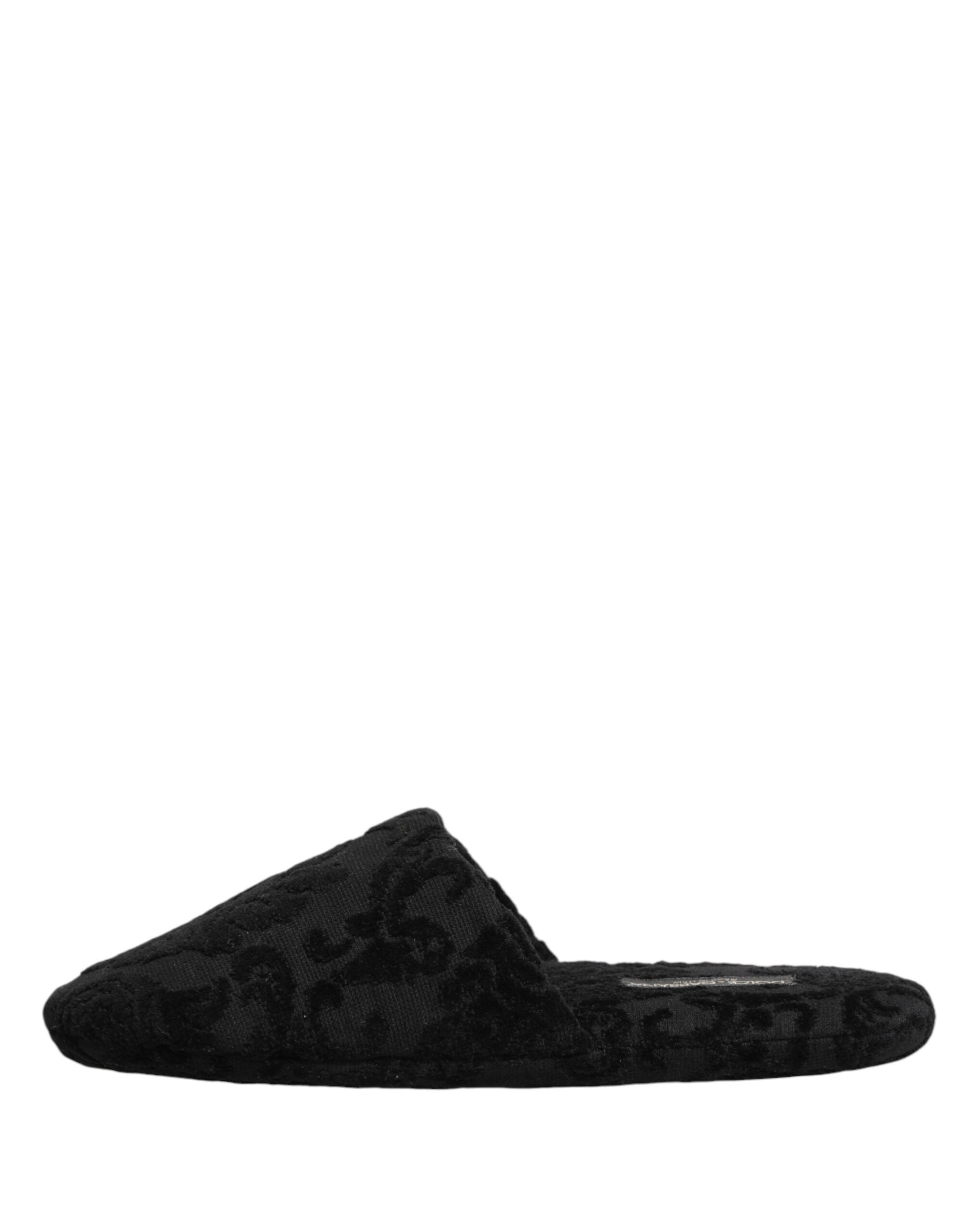Dolce & Gabbana Black Logo Embroidered Slippers Flats Shoes - Luxe Marca