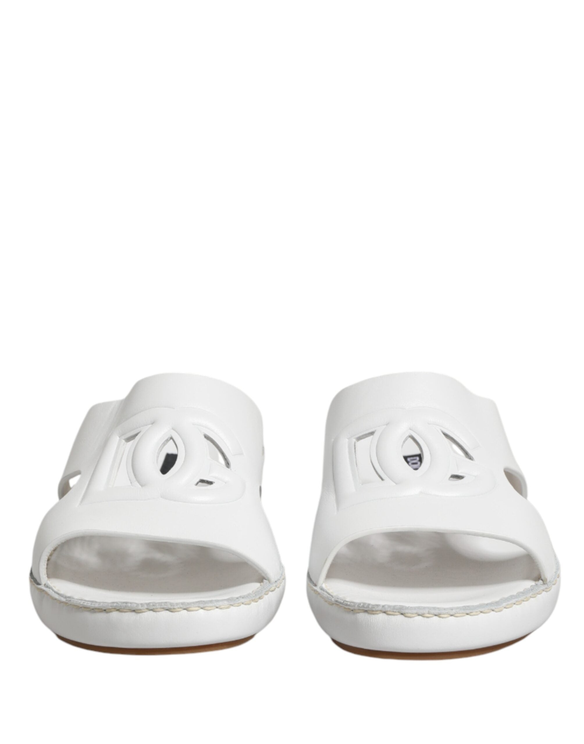 Dolce & Gabbana White DG Cutout Slides Slippers Flats Shoes - Luxe Marca