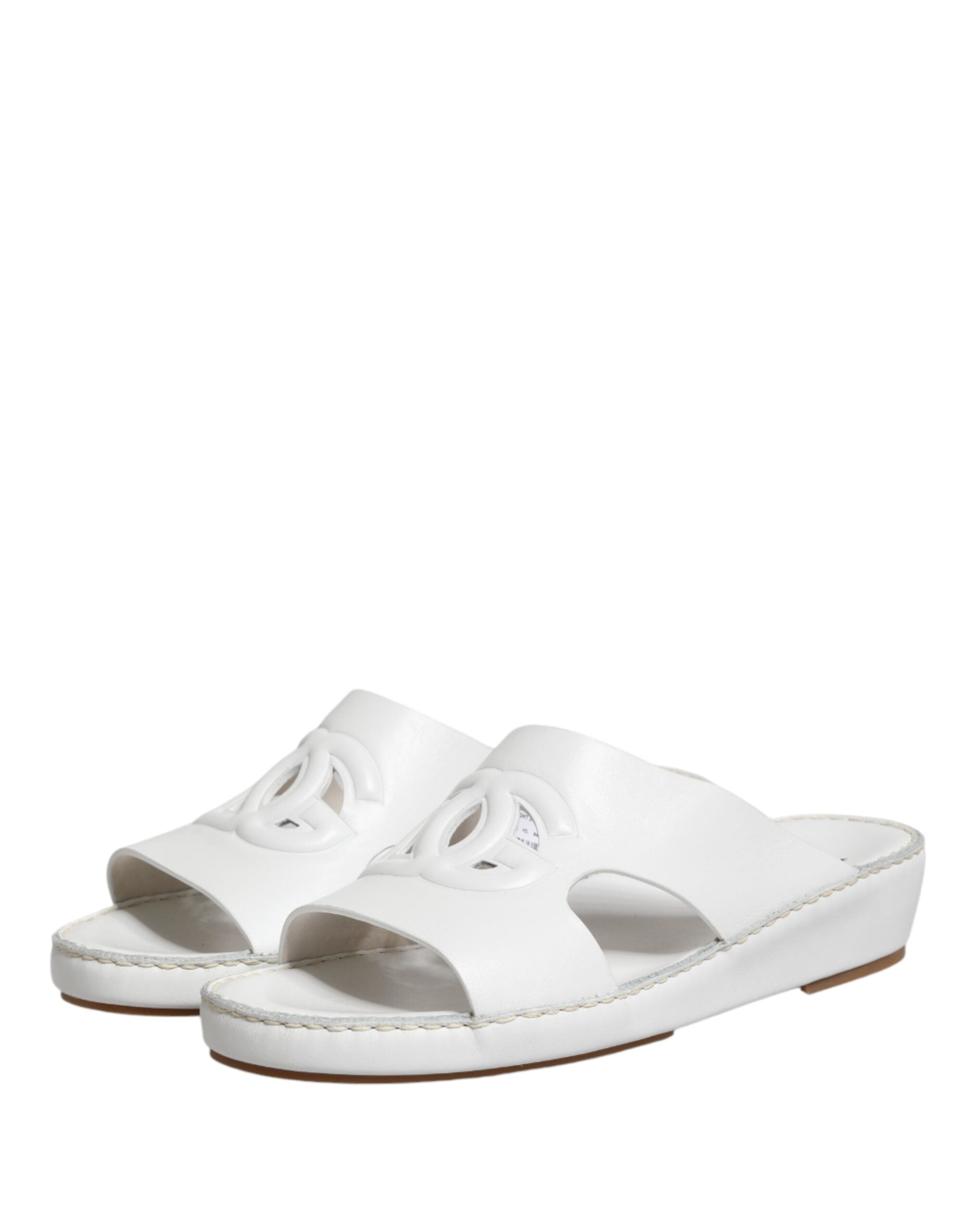 Dolce & Gabbana White DG Cutout Slides Slippers Flats Shoes - Luxe Marca