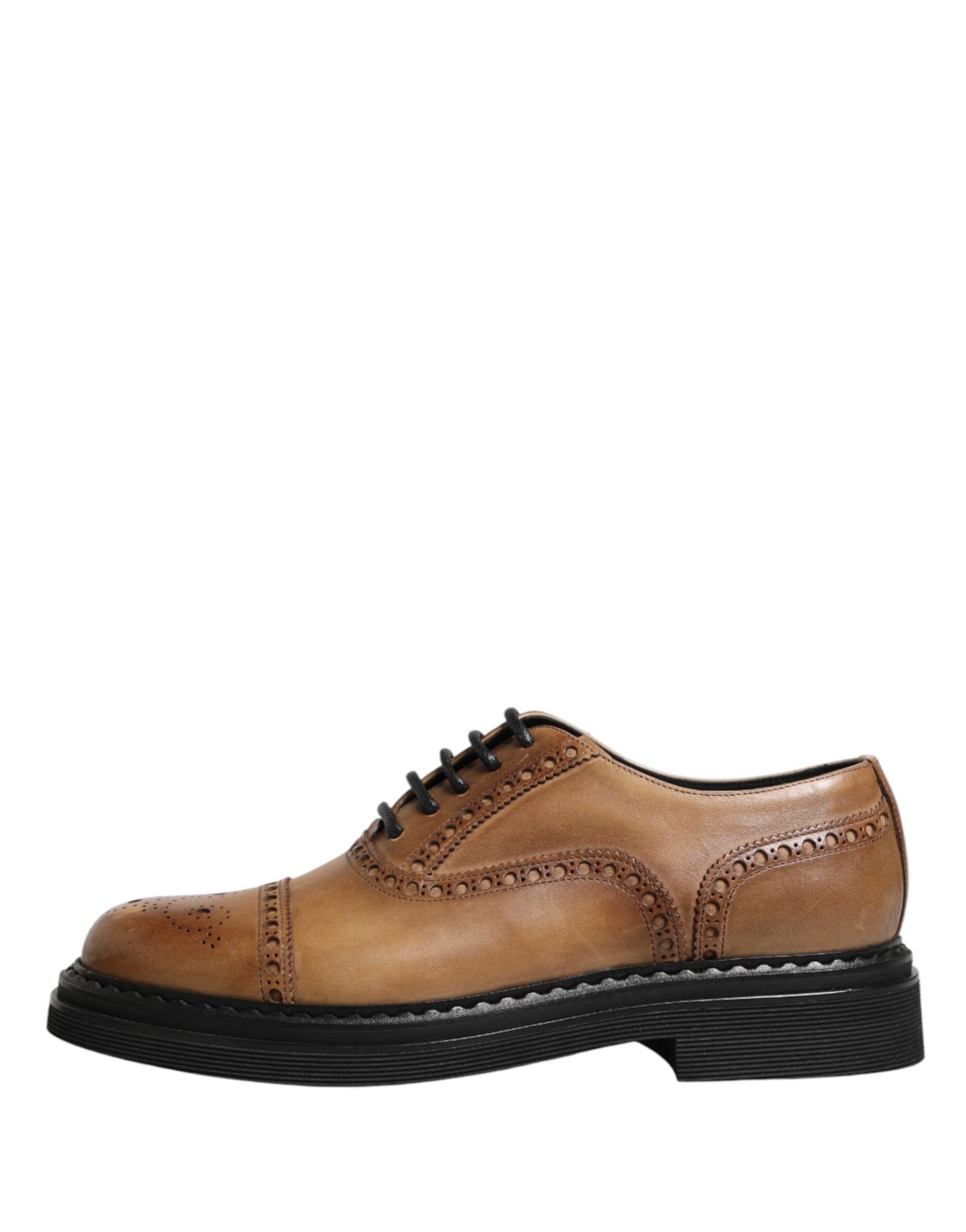 Dolce & Gabbana Brown Lace Up Leather Brogue Derby Men Shoes - Luxe Marca