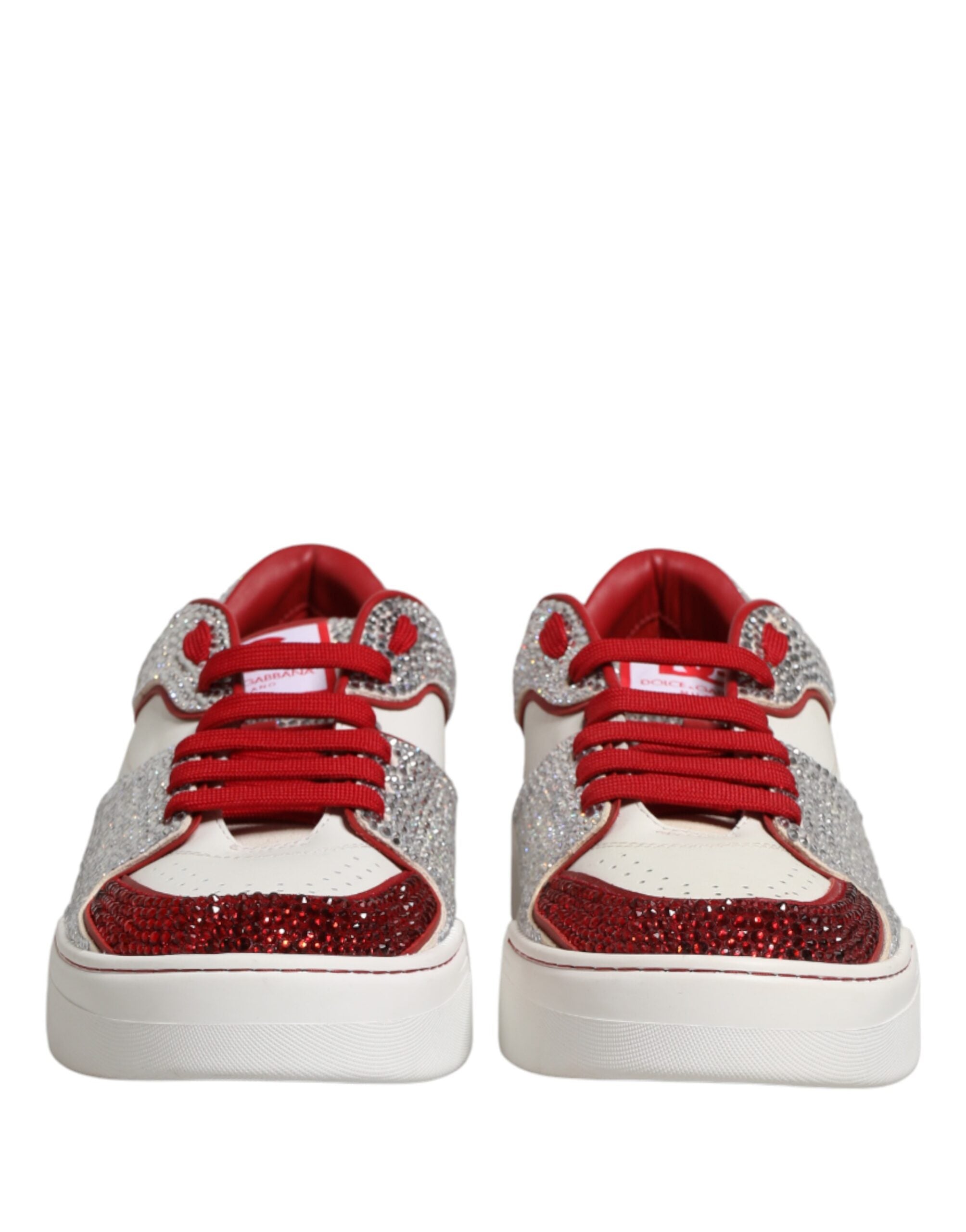 Dolce & Gabbana White Red Rhinestone Embellished Men Sneakers Shoes - Luxe Marca