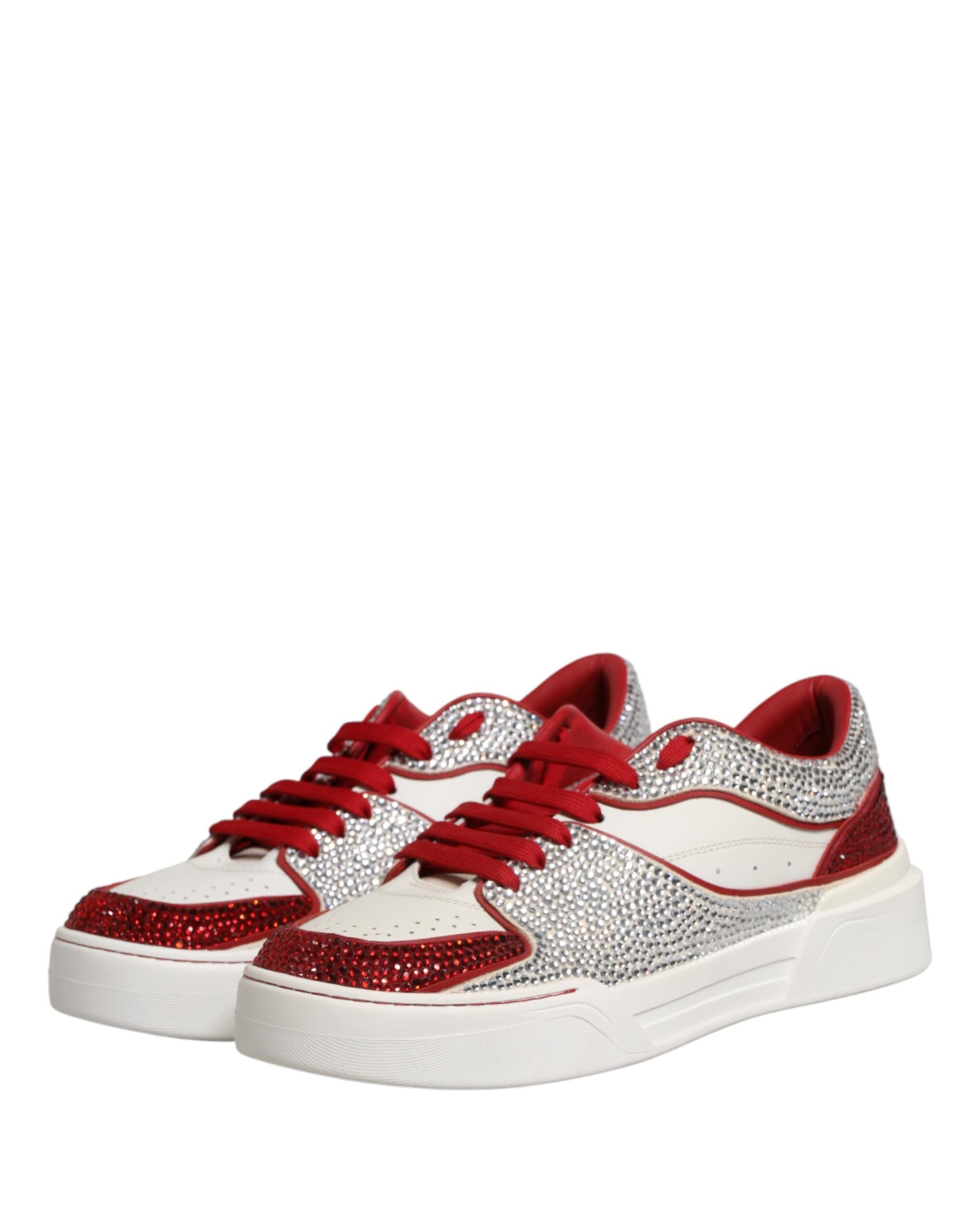 Dolce & Gabbana White Red Rhinestone Embellished Men Sneakers Shoes - Luxe Marca