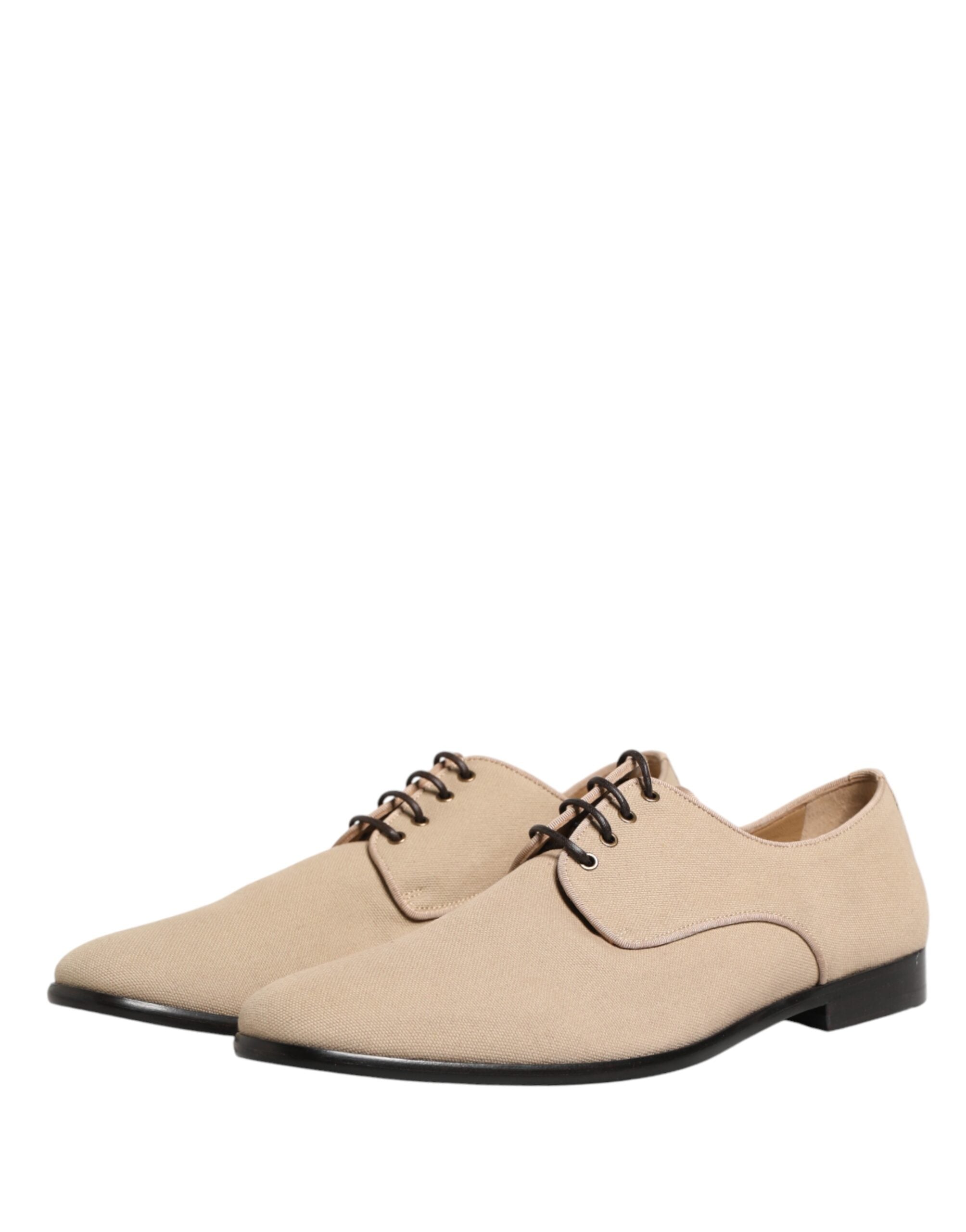 Dolce & Gabbana Beige Canvas Derby Lace Up Dress Men Shoes - Luxe Marca