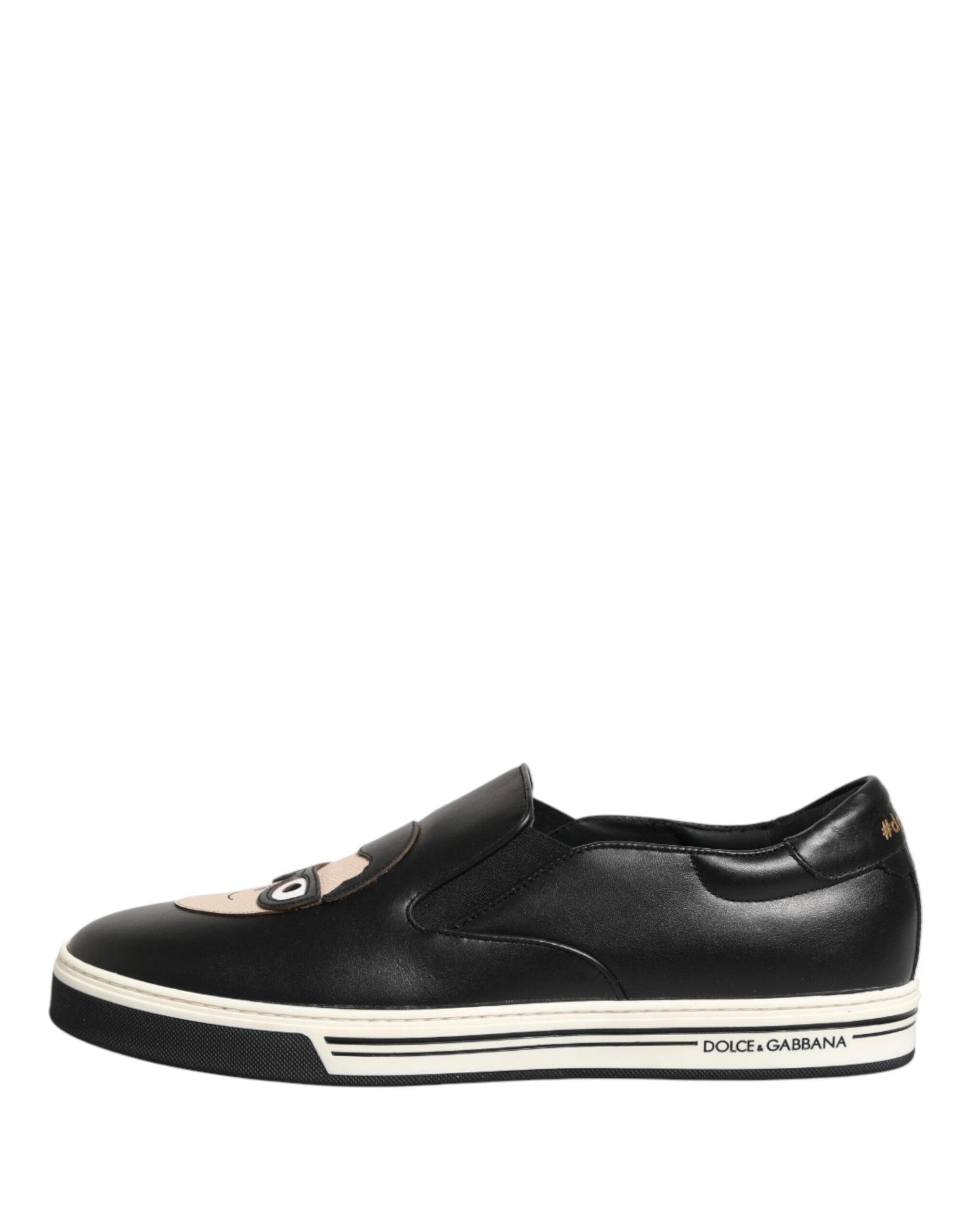Dolce & Gabbana Black Leather Signature Figures Sneakers Shoes - Luxe Marca