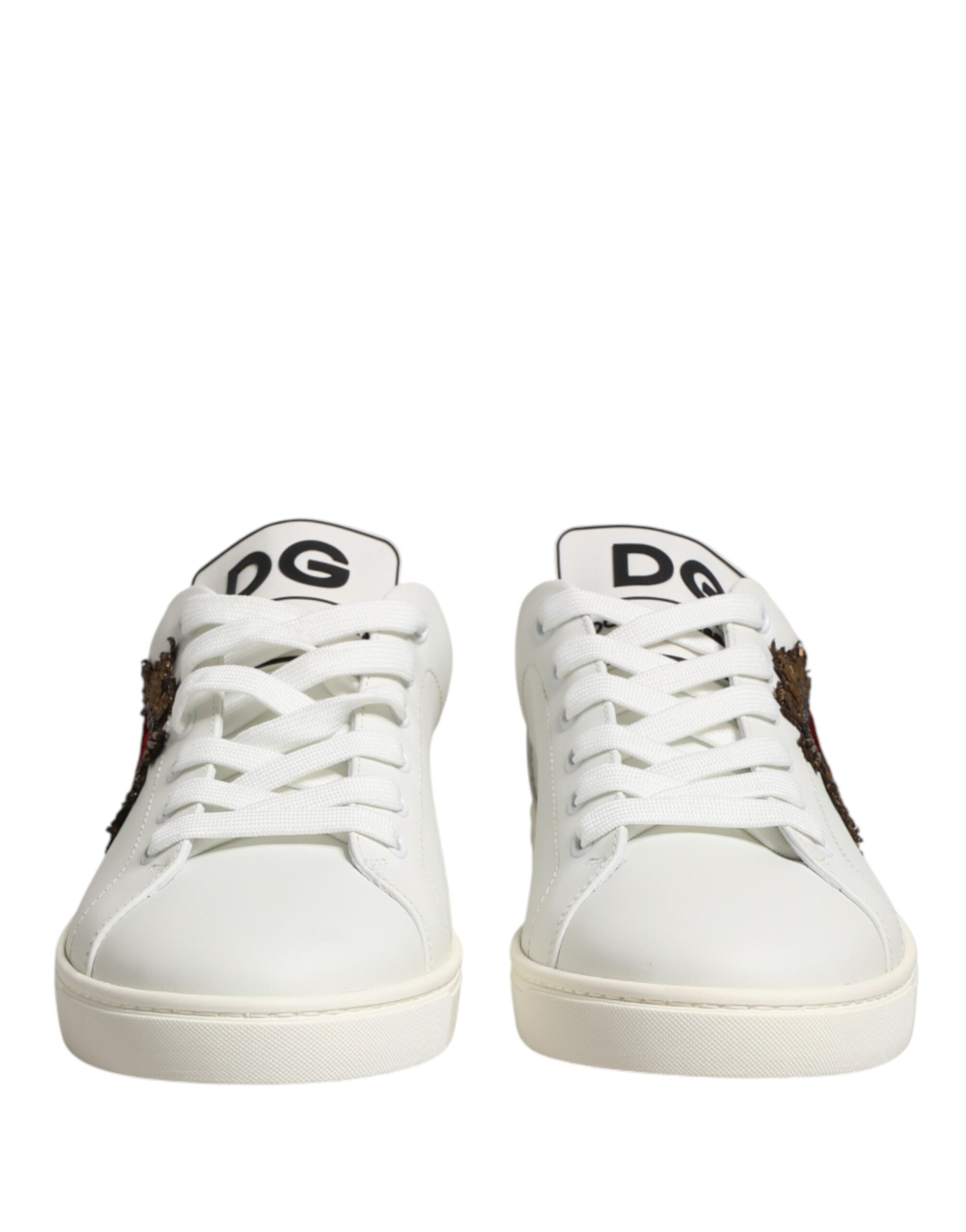 Dolce & Gabbana White Leather Sacred Heart Patch Sneakers Shoes - Luxe Marca