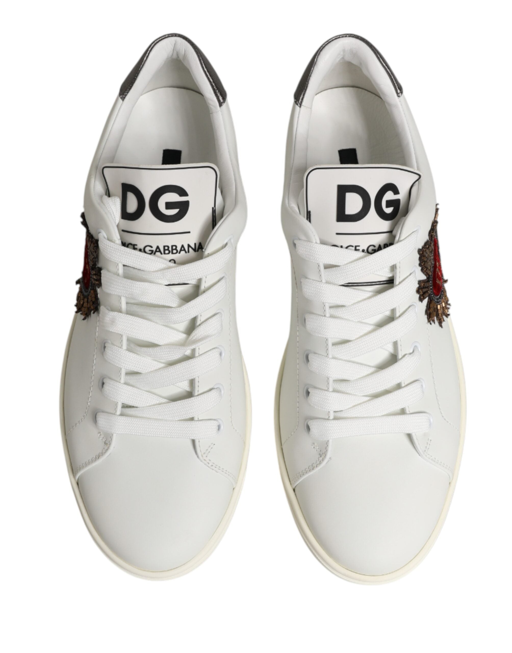 Dolce & Gabbana White Leather Sacred Heart Patch Sneakers Shoes - Luxe Marca