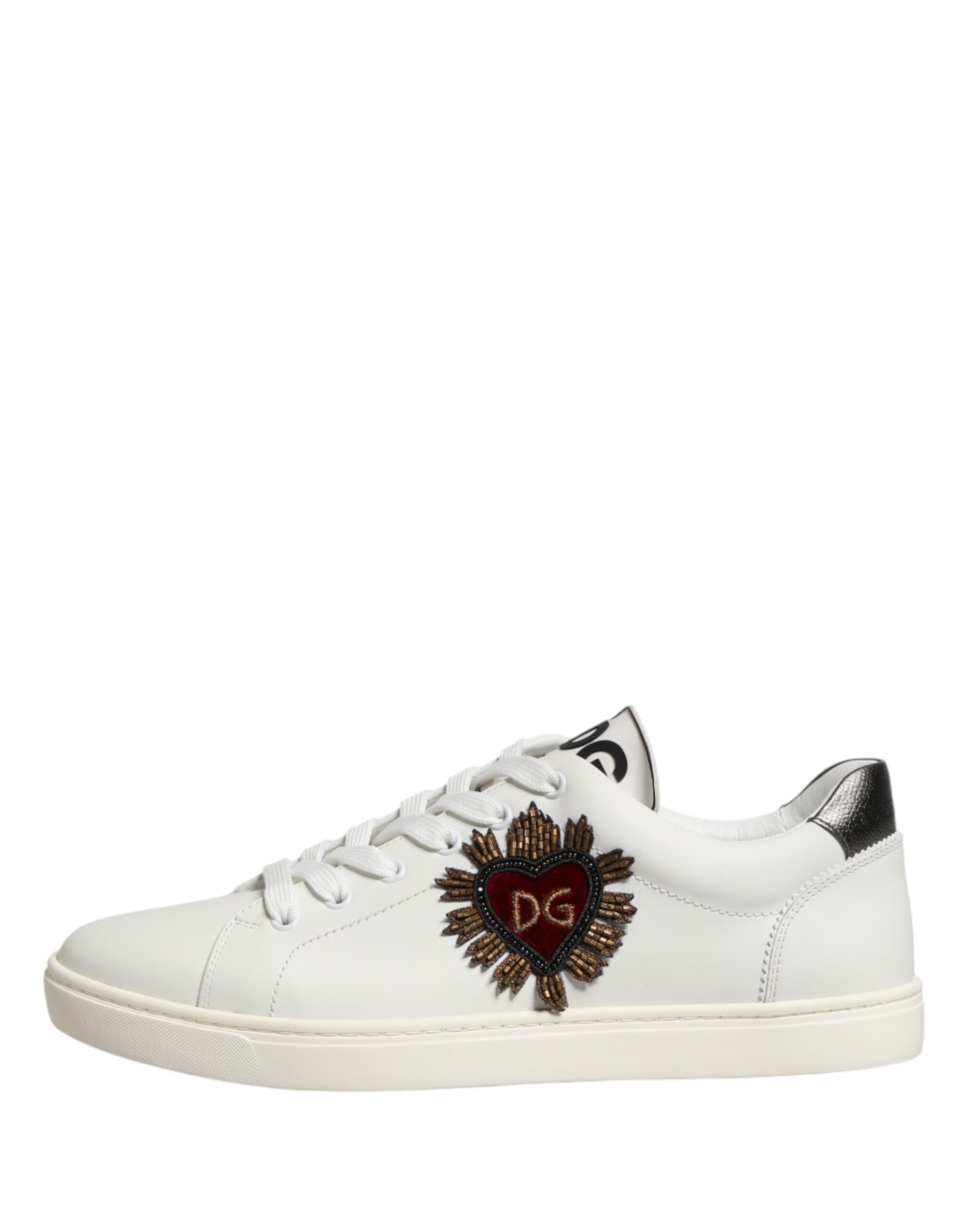 Dolce & Gabbana White Leather Sacred Heart Patch Sneakers Shoes - Luxe Marca