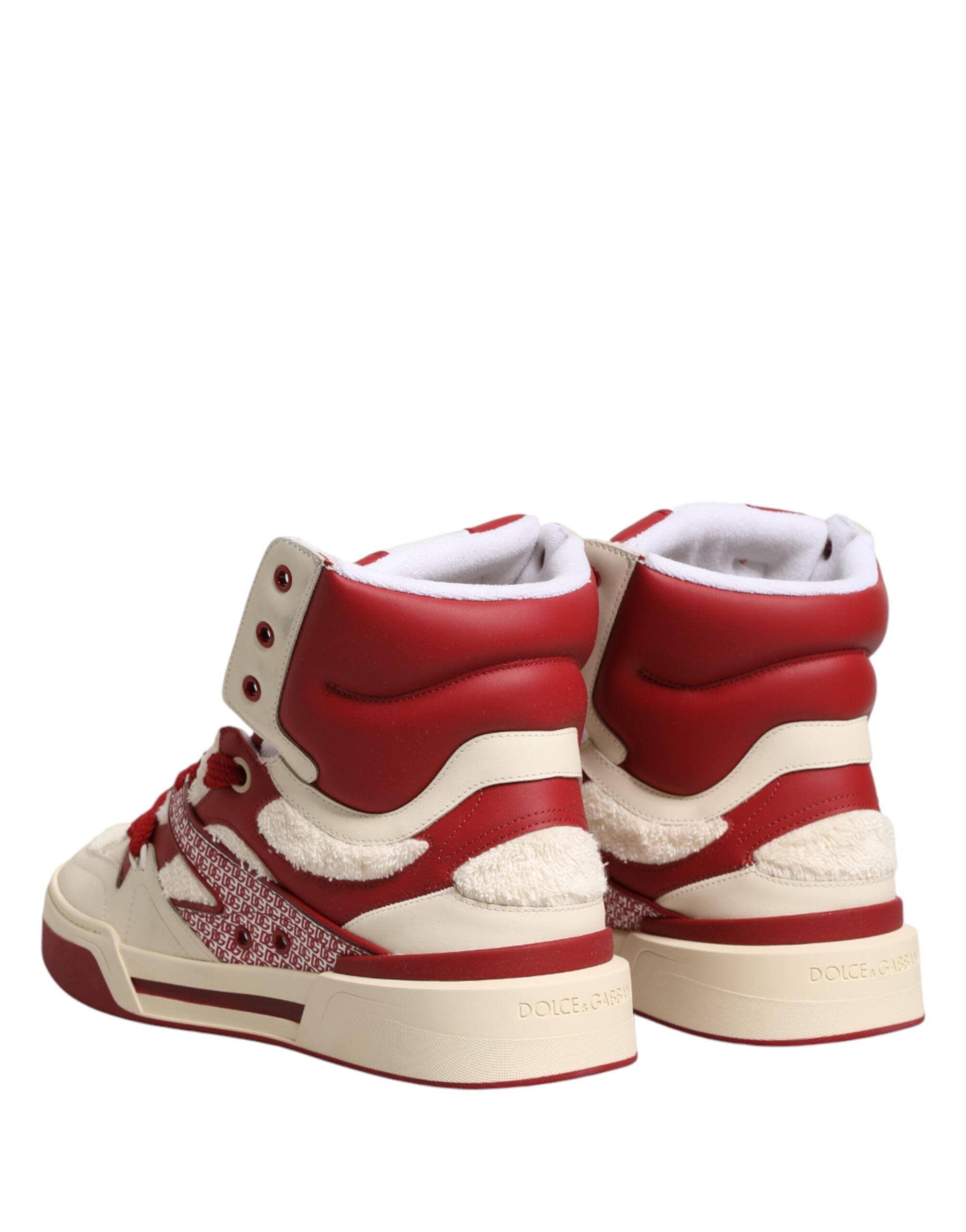 Dolce & Gabbana White Red Custom 2.Zero High Top Men Sneakers Shoes - Luxe Marca