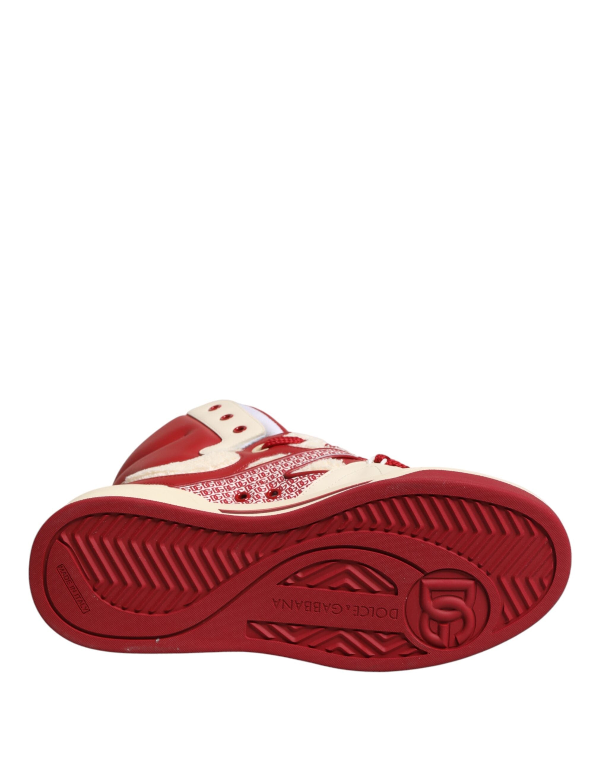 Dolce & Gabbana White Red Custom 2.Zero High Top Men Sneakers Shoes - Luxe Marca