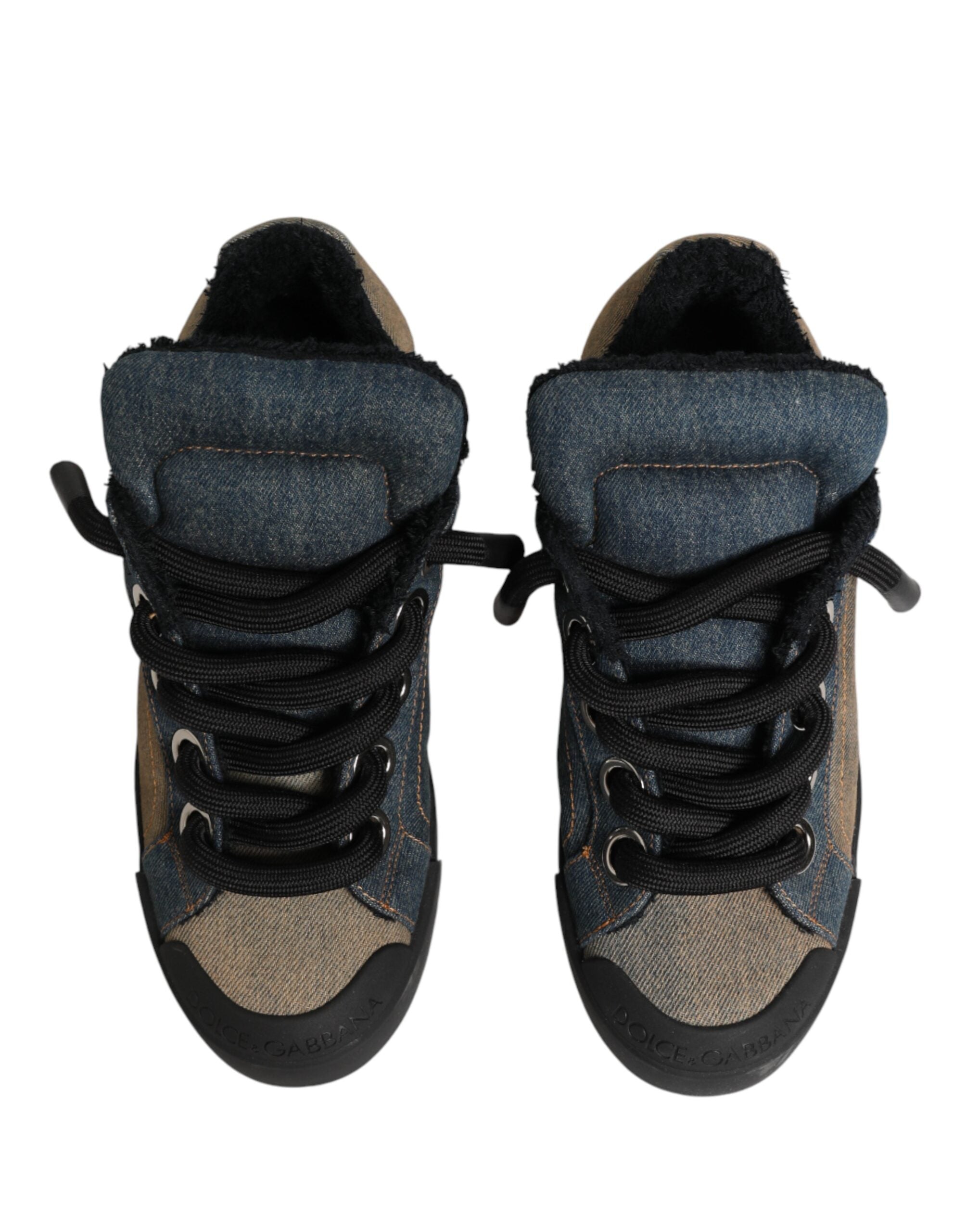 Dolce & Gabbana Multicolor Color Block Denim Low Top Sneakers Shoes - Luxe Marca