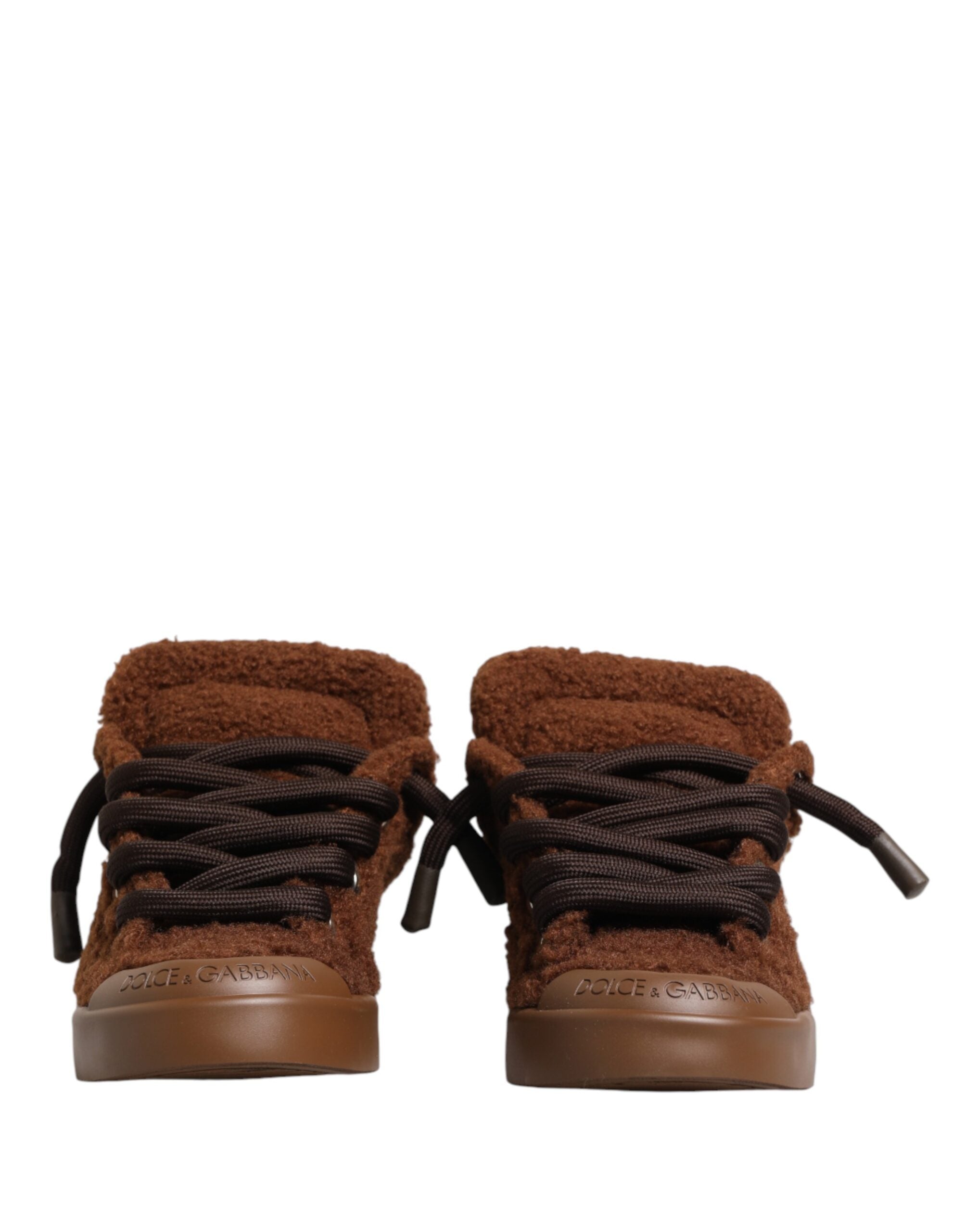 Dolce & Gabbana Brown Faux Shearling Low Top Sneakers Shoes - Luxe Marca