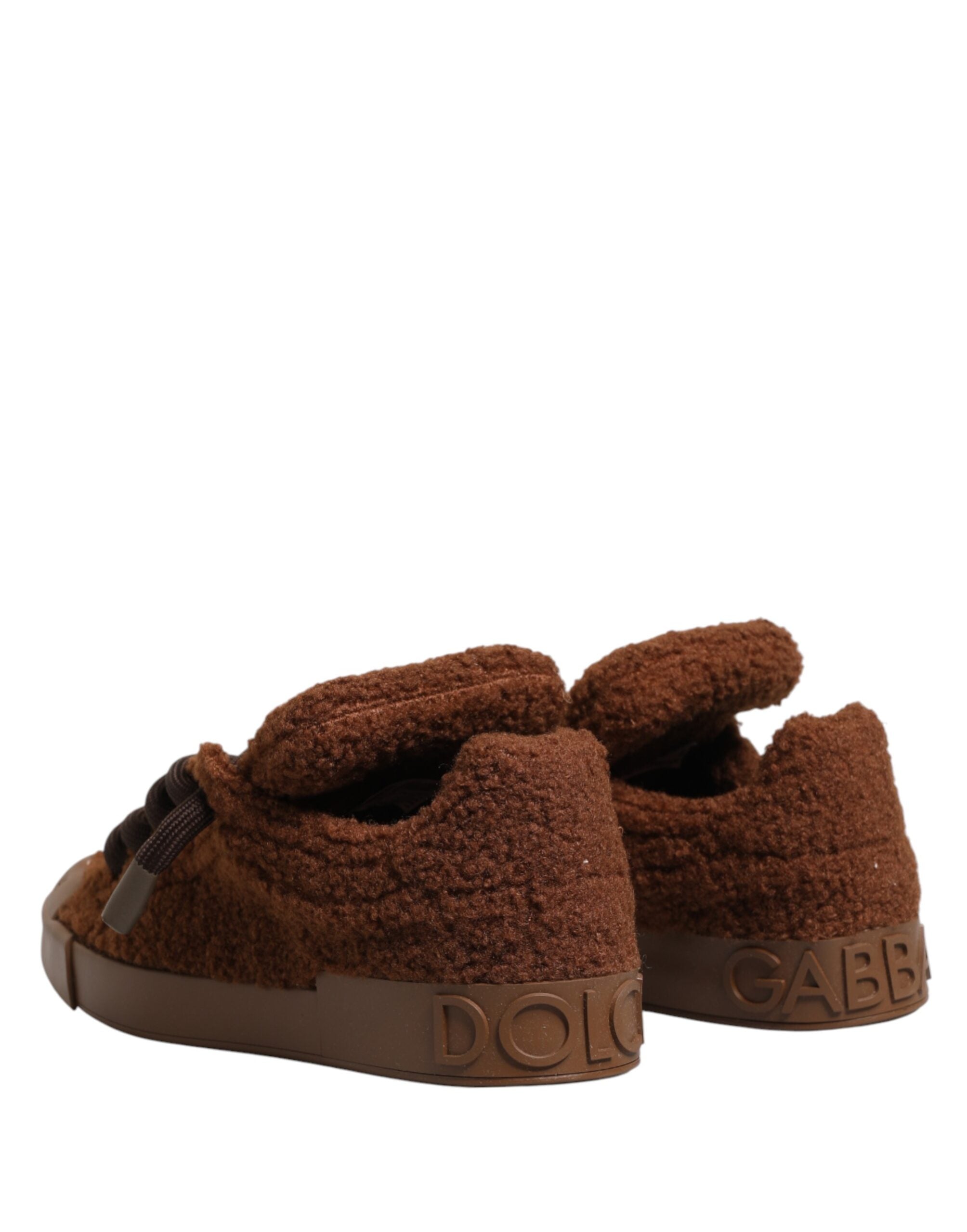 Dolce & Gabbana Brown Faux Shearling Low Top Sneakers Shoes - Luxe Marca