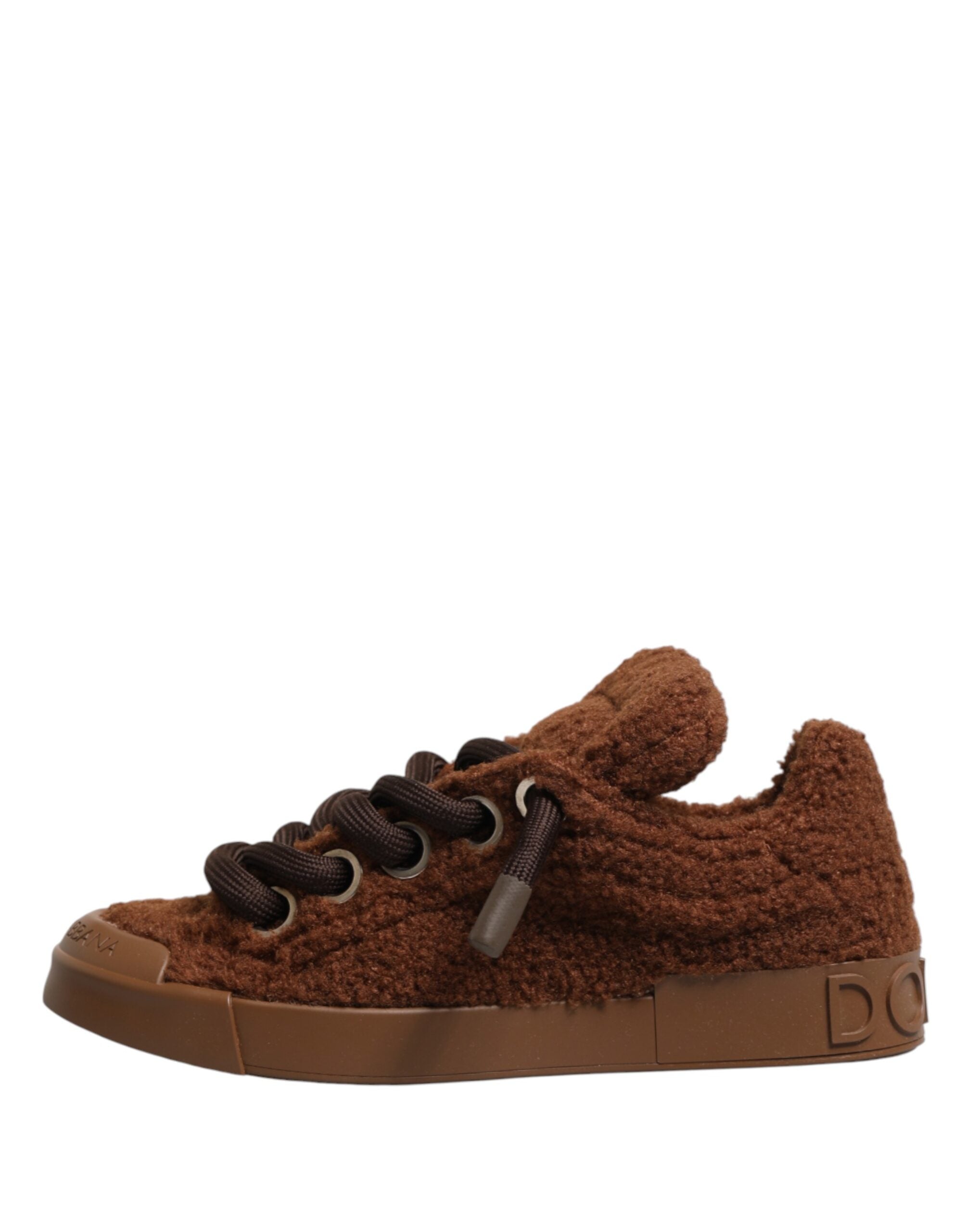 Dolce & Gabbana Brown Faux Shearling Low Top Sneakers Shoes - Luxe Marca