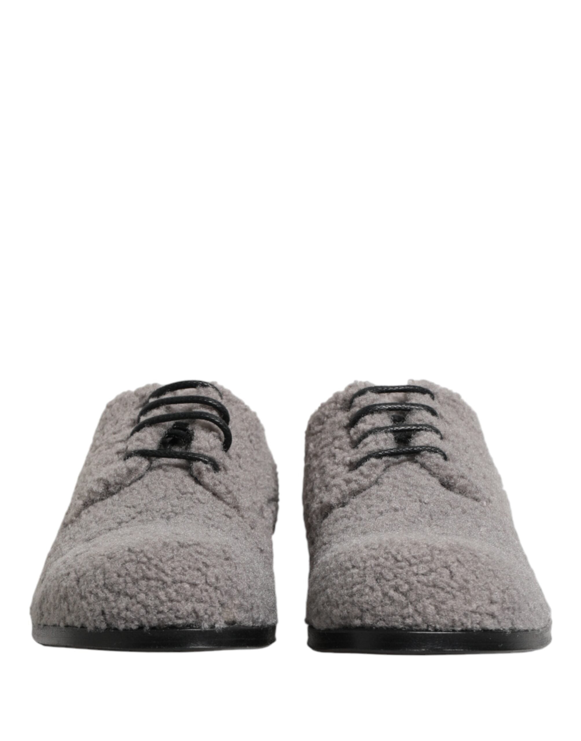 Dolce & Gabbana Gray Fleece Lace Up Men Derby Dress Shoes - Luxe Marca