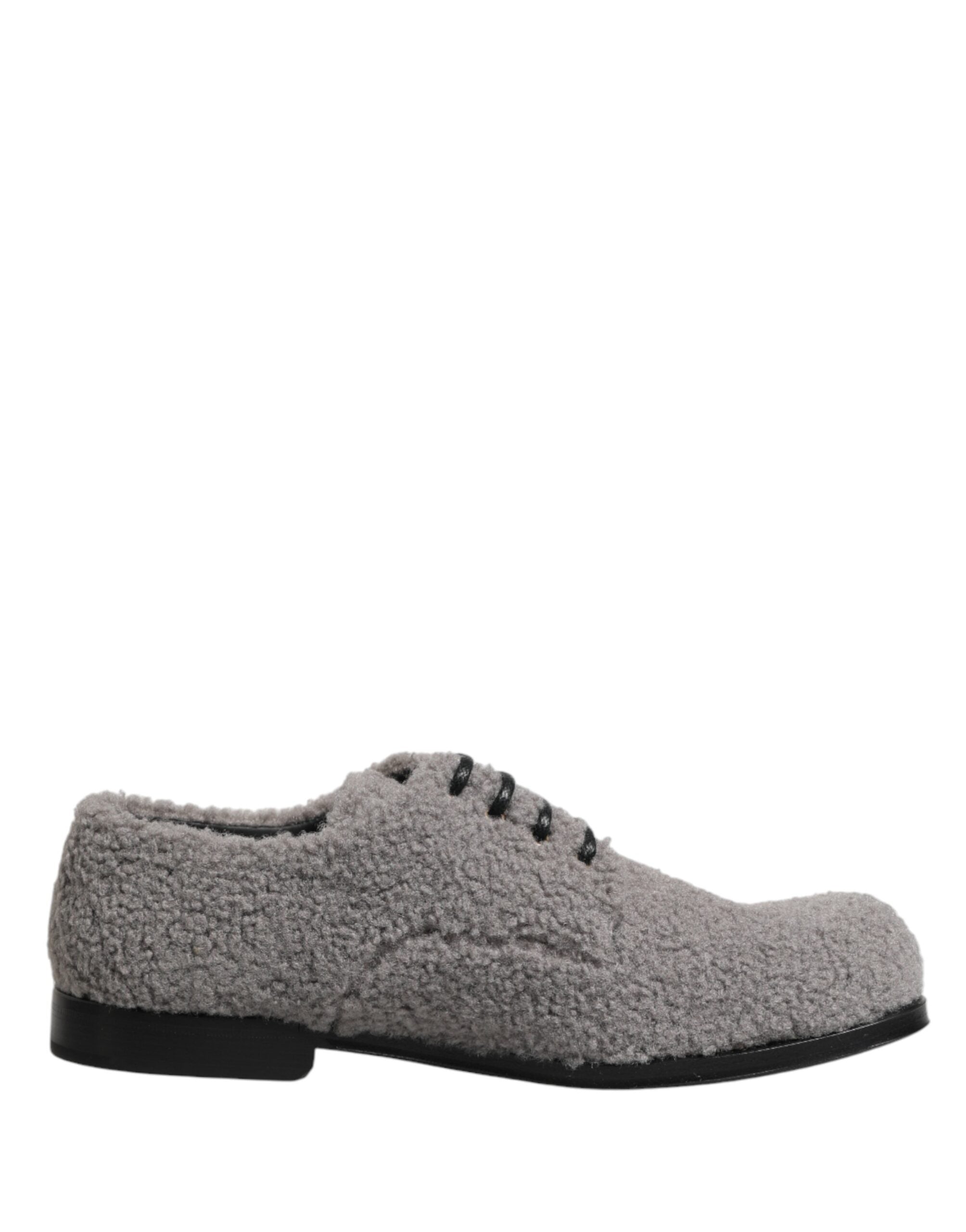 Dolce & Gabbana Gray Fleece Lace Up Men Derby Dress Shoes - Luxe Marca