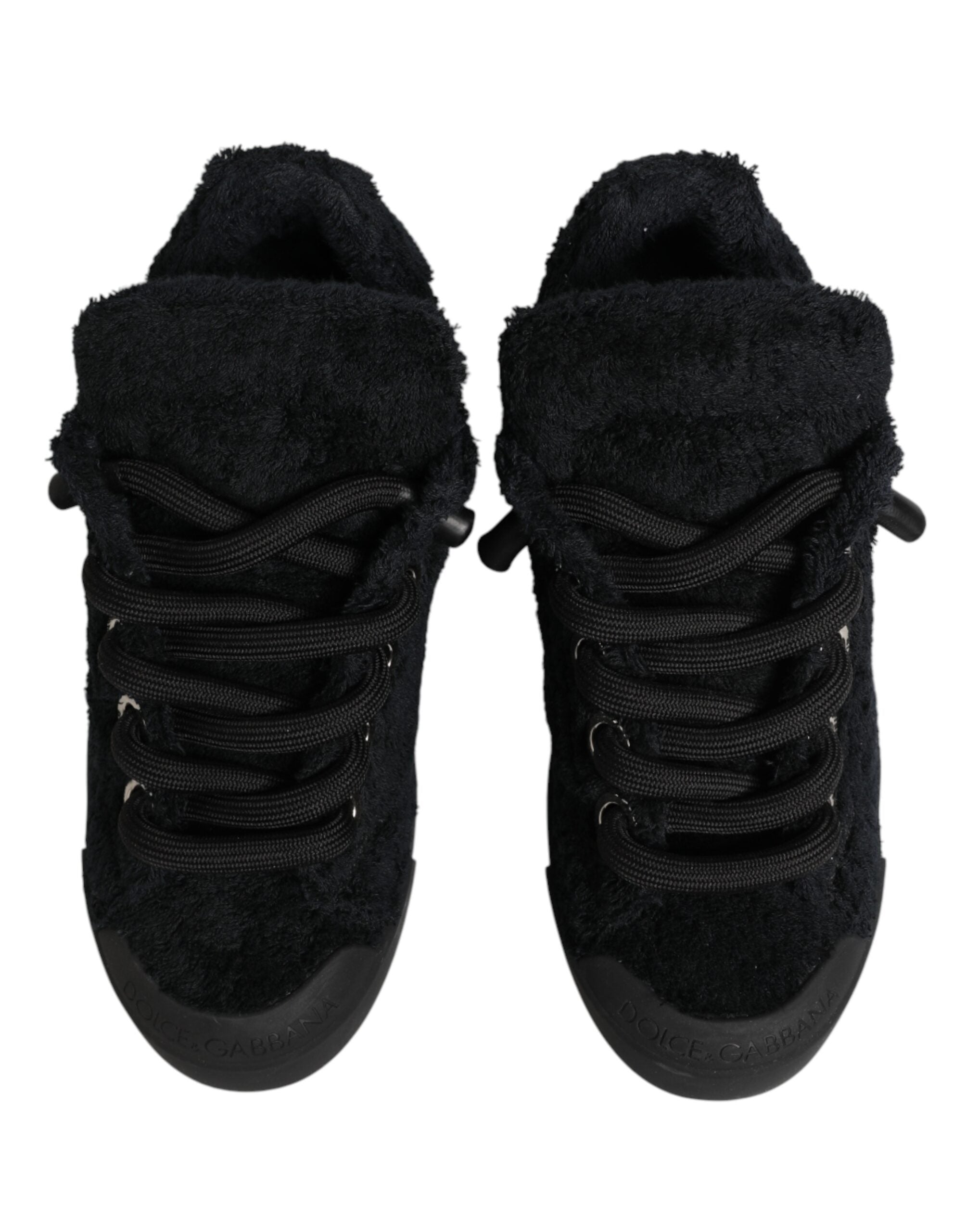 Dolce & Gabbana Black Faux Shearling Low Top Sneakers Shoes - Luxe Marca