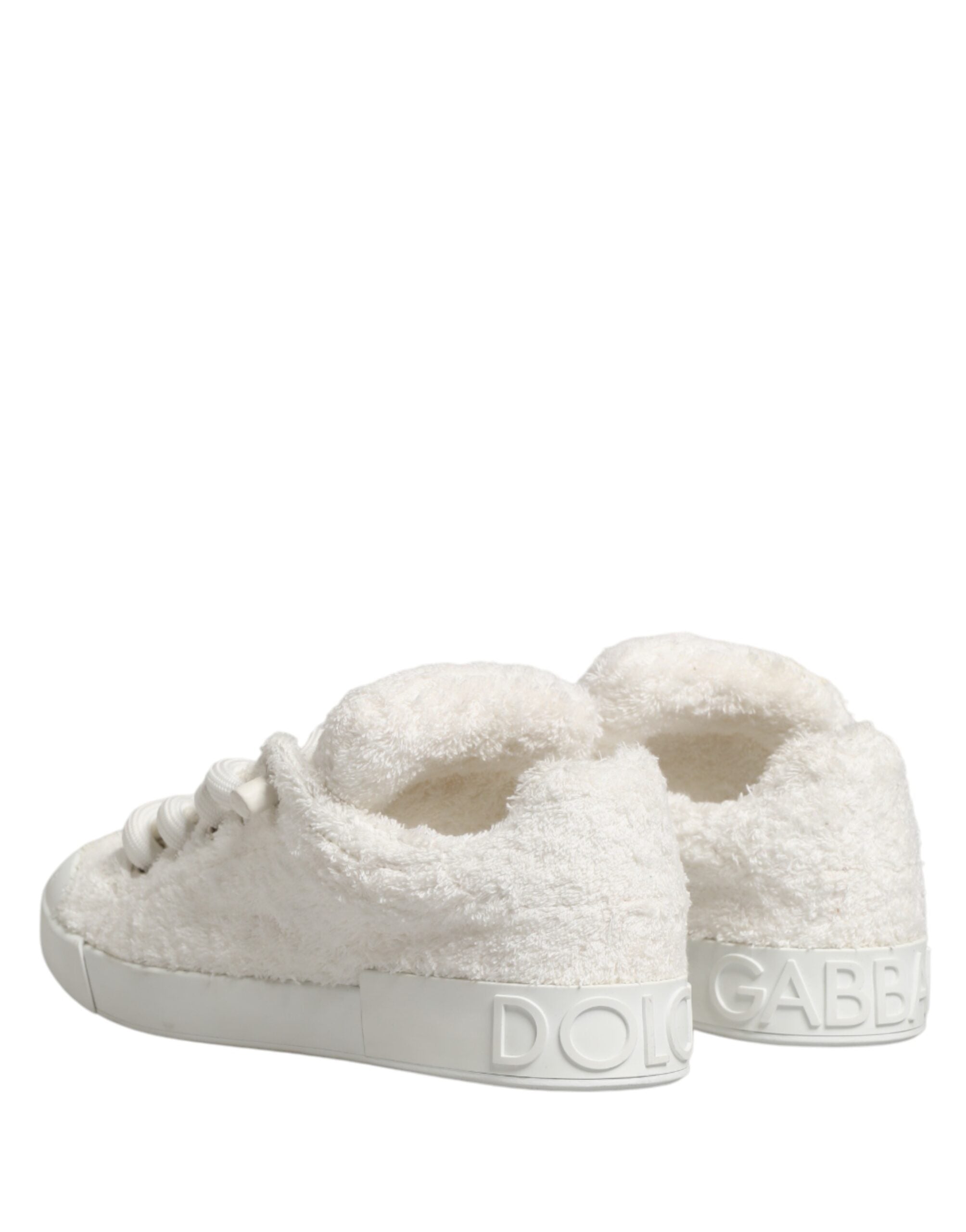 Dolce & Gabbana White Faux Shearling Low Top Sneakers Shoes - Luxe Marca
