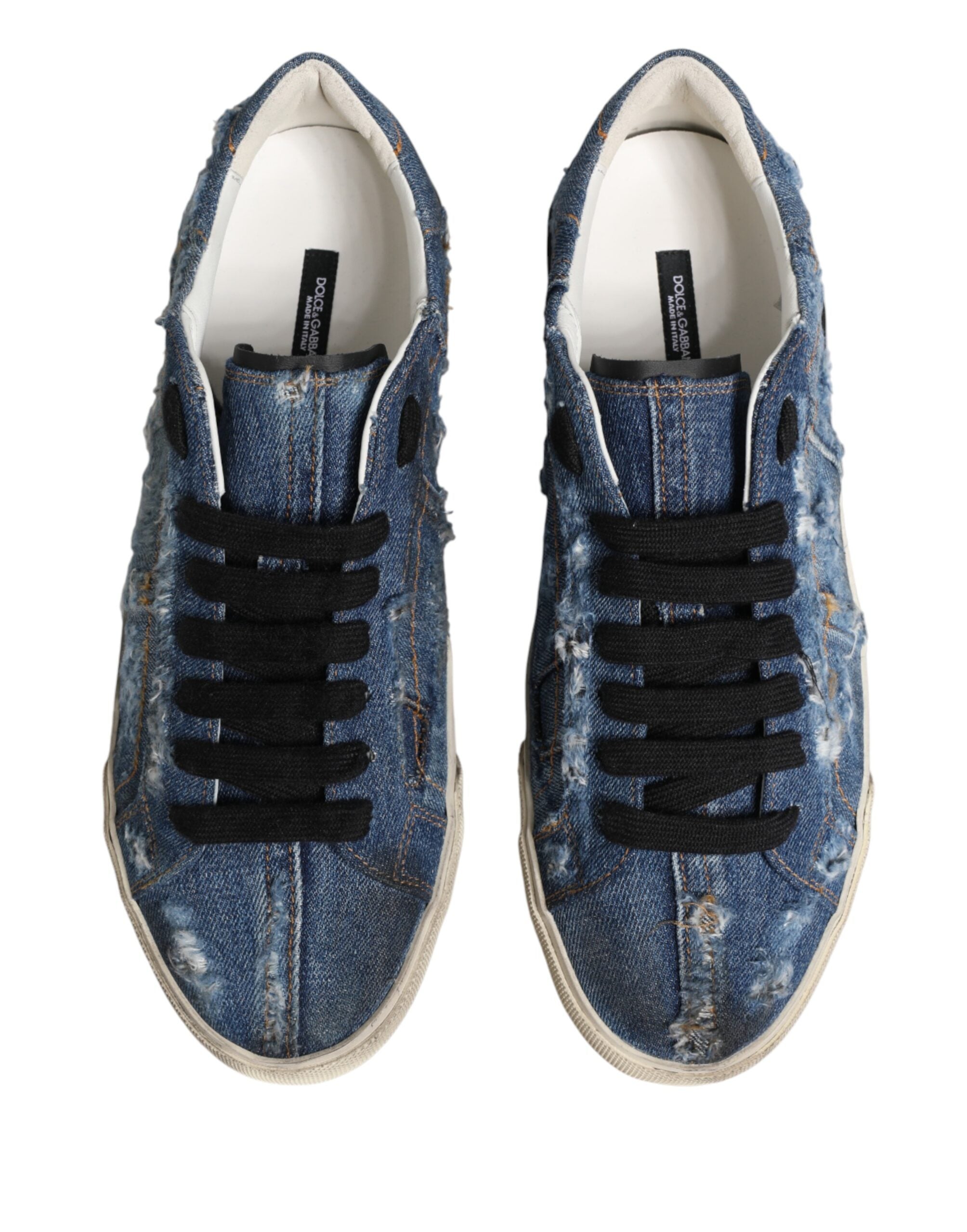 Dolce & Gabbana Blue Distressed Denim Low Top Sneakers Shoes - Luxe Marca