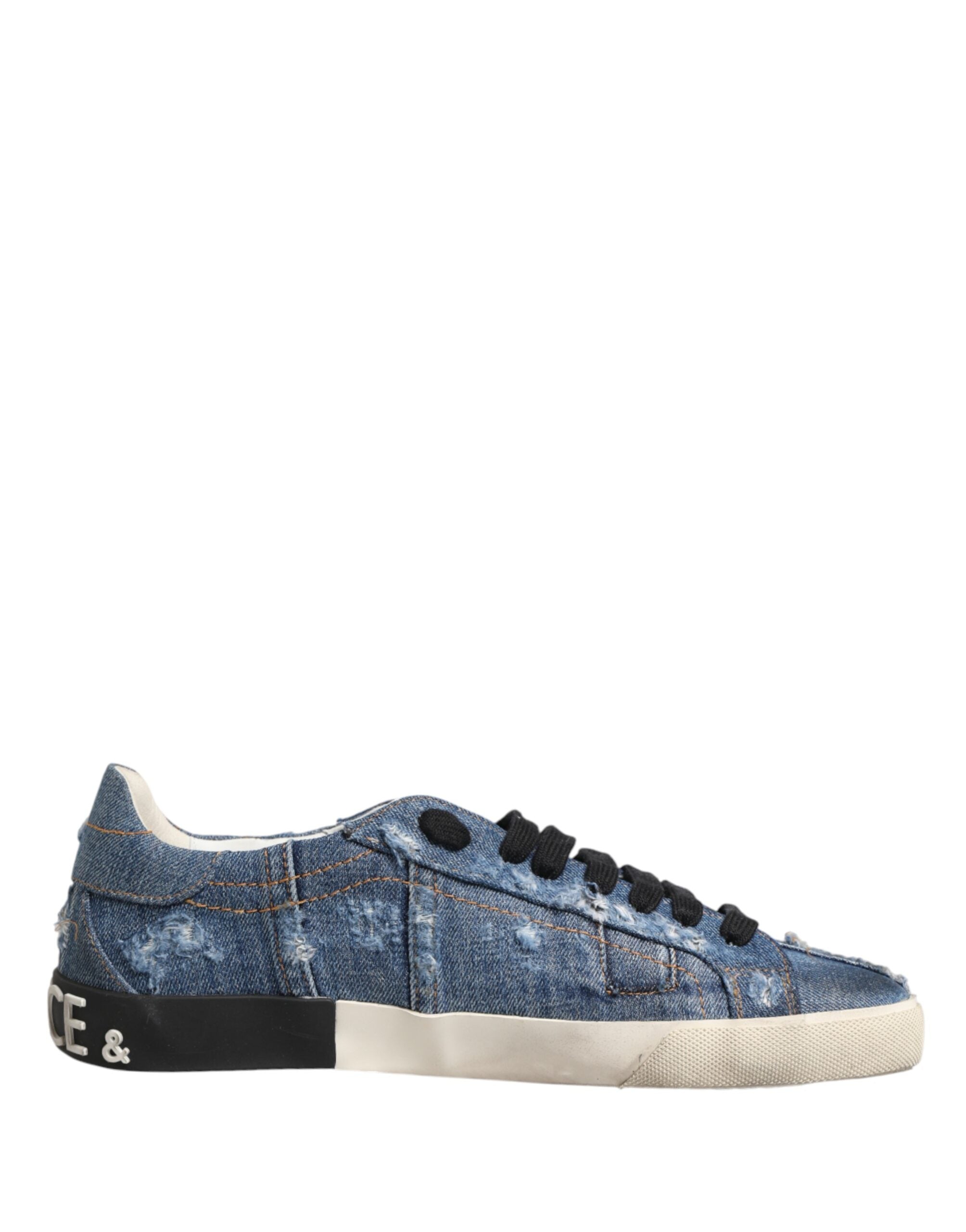 Dolce & Gabbana Blue Distressed Denim Low Top Sneakers Shoes - Luxe Marca