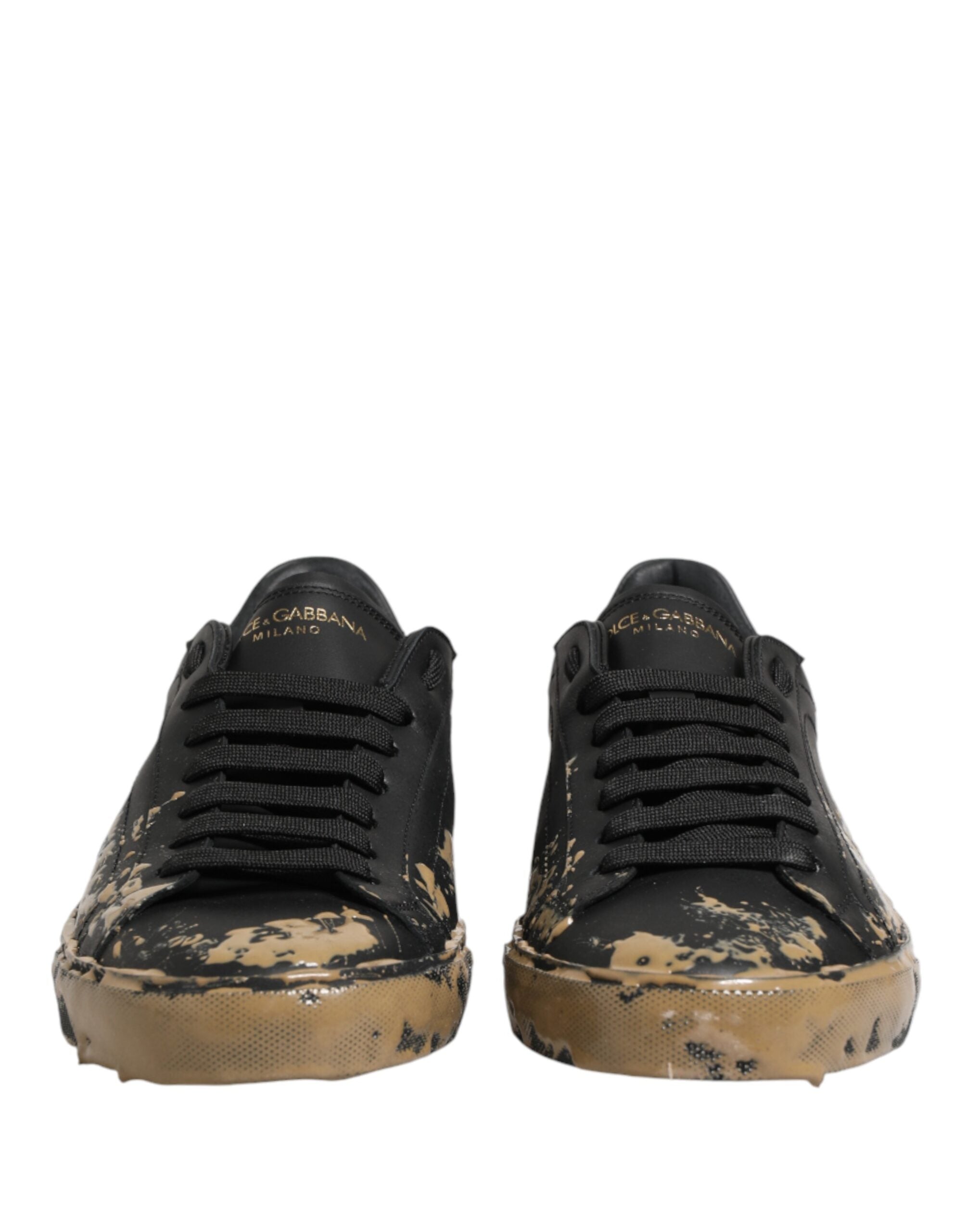 Dolce & Gabbana Black Portofino Mud Effect Low Top Sneakers Shoes - Luxe Marca