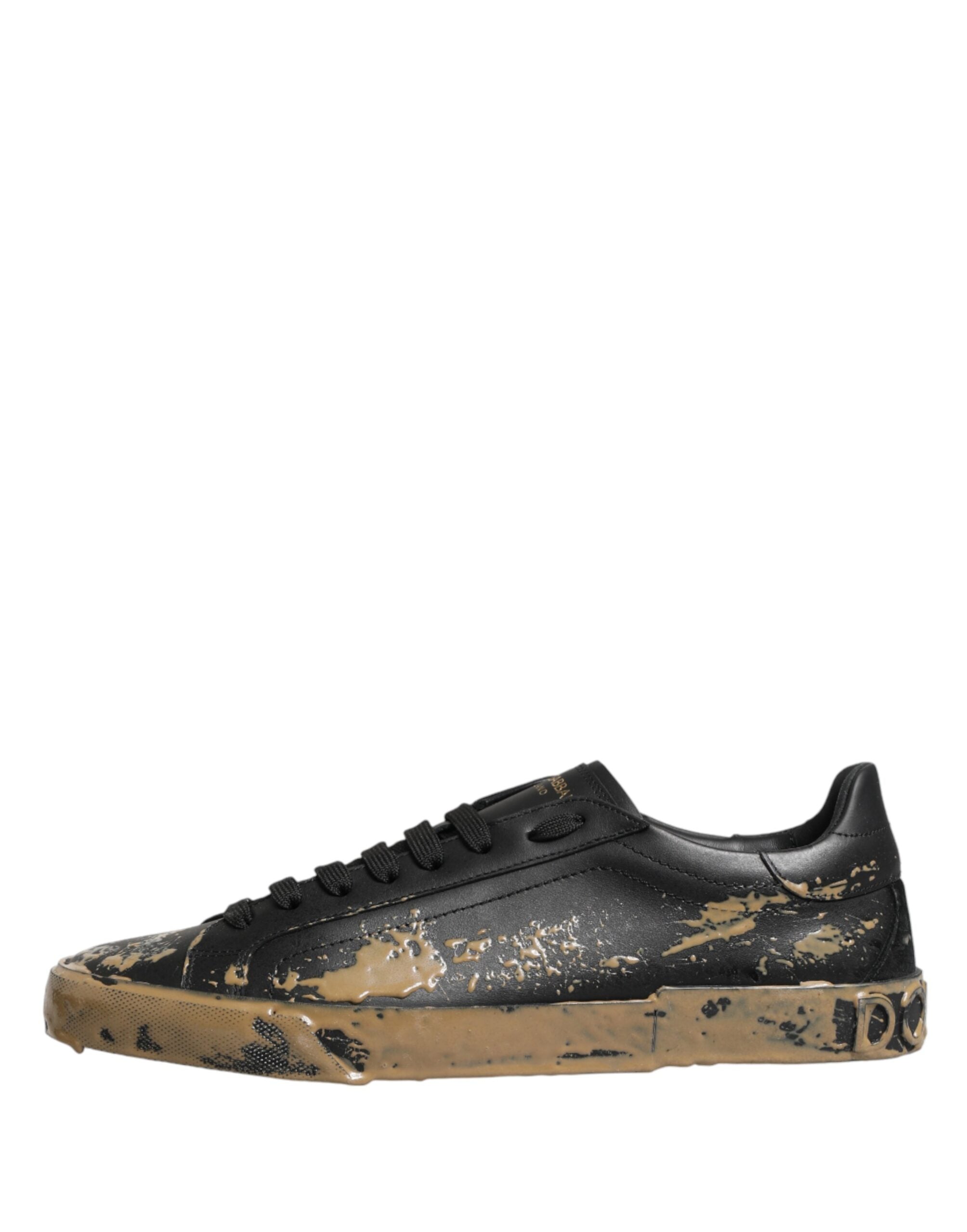 Dolce & Gabbana Black Portofino Mud Effect Low Top Sneakers Shoes - Luxe Marca