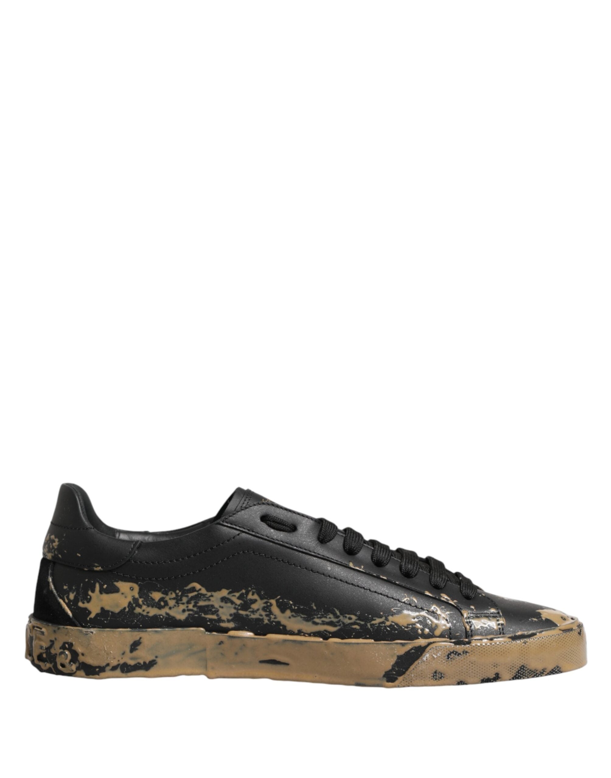 Dolce & Gabbana Black Portofino Mud Effect Low Top Sneakers Shoes - Luxe Marca