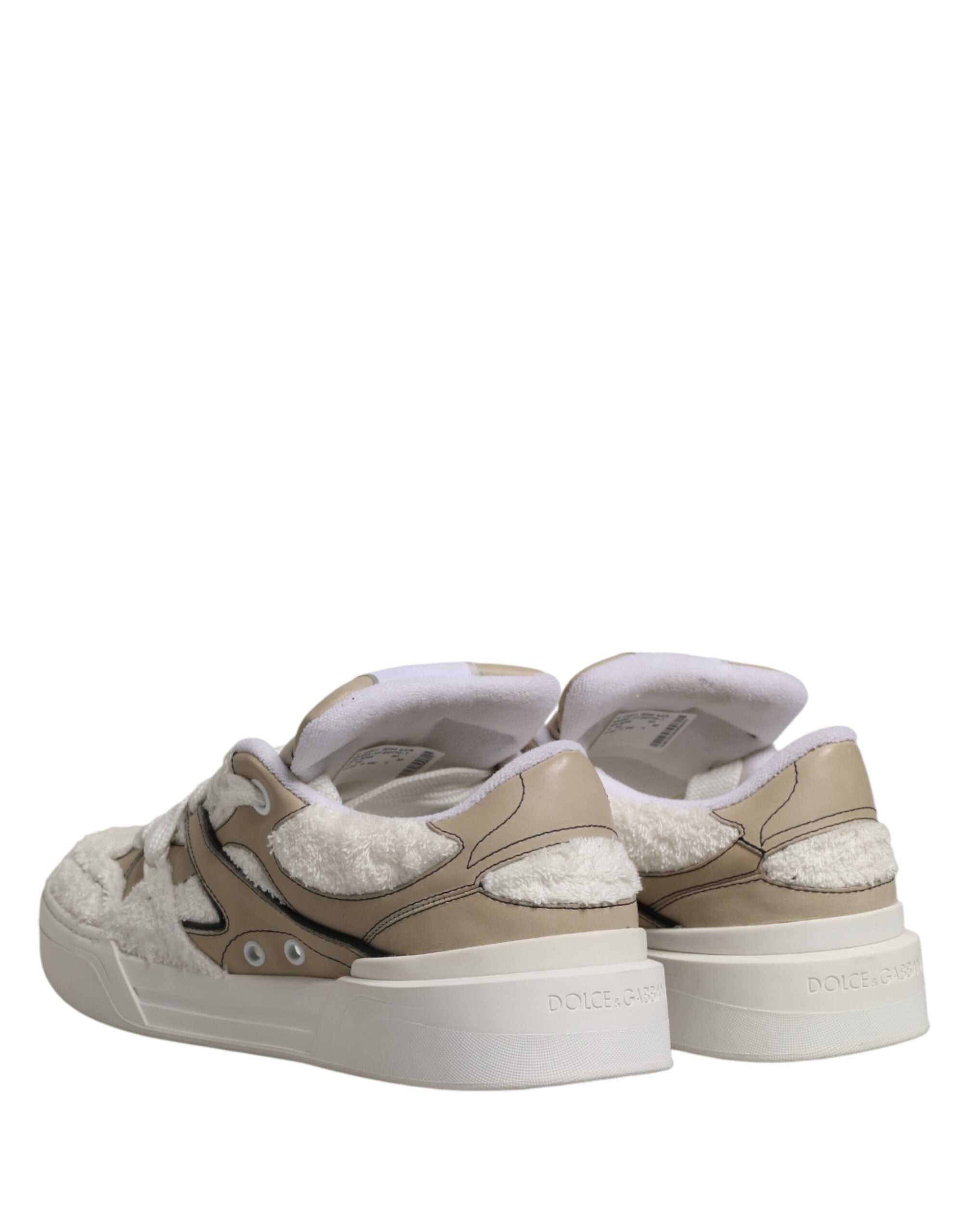 Dolce & Gabbana White Beige Faux Shearling Low Top Sneakers Shoes - Luxe Marca