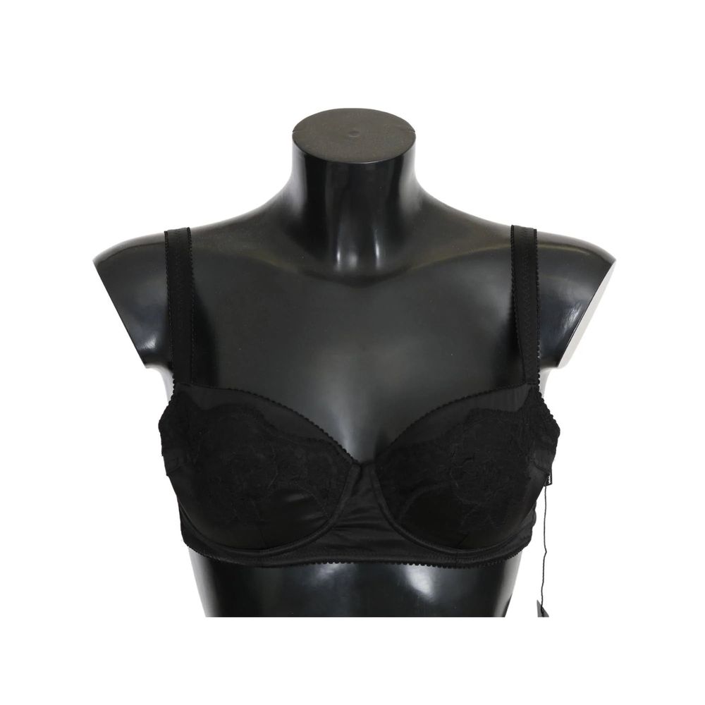 Dolce & Gabbana Black Lace Satin Elastic Bra