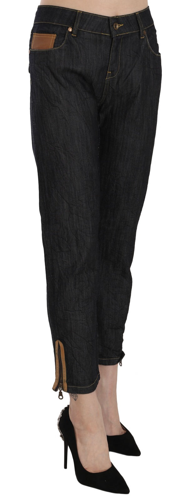 PLEIN SUD Cotton Blue High Waist Straight Cropped Trouser Jeans - Luxe Marca