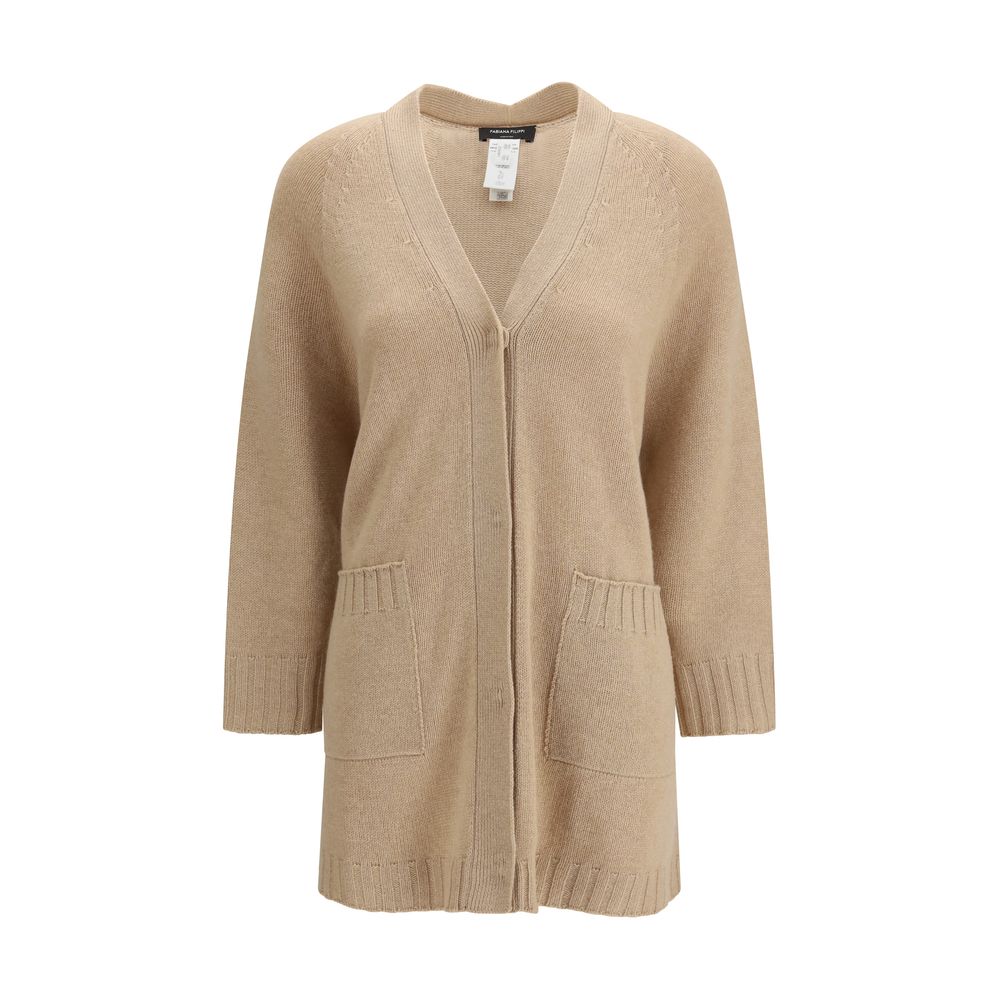 Fabiana Filippi Beige Fleece Wool Cardigan - Luxe Marca