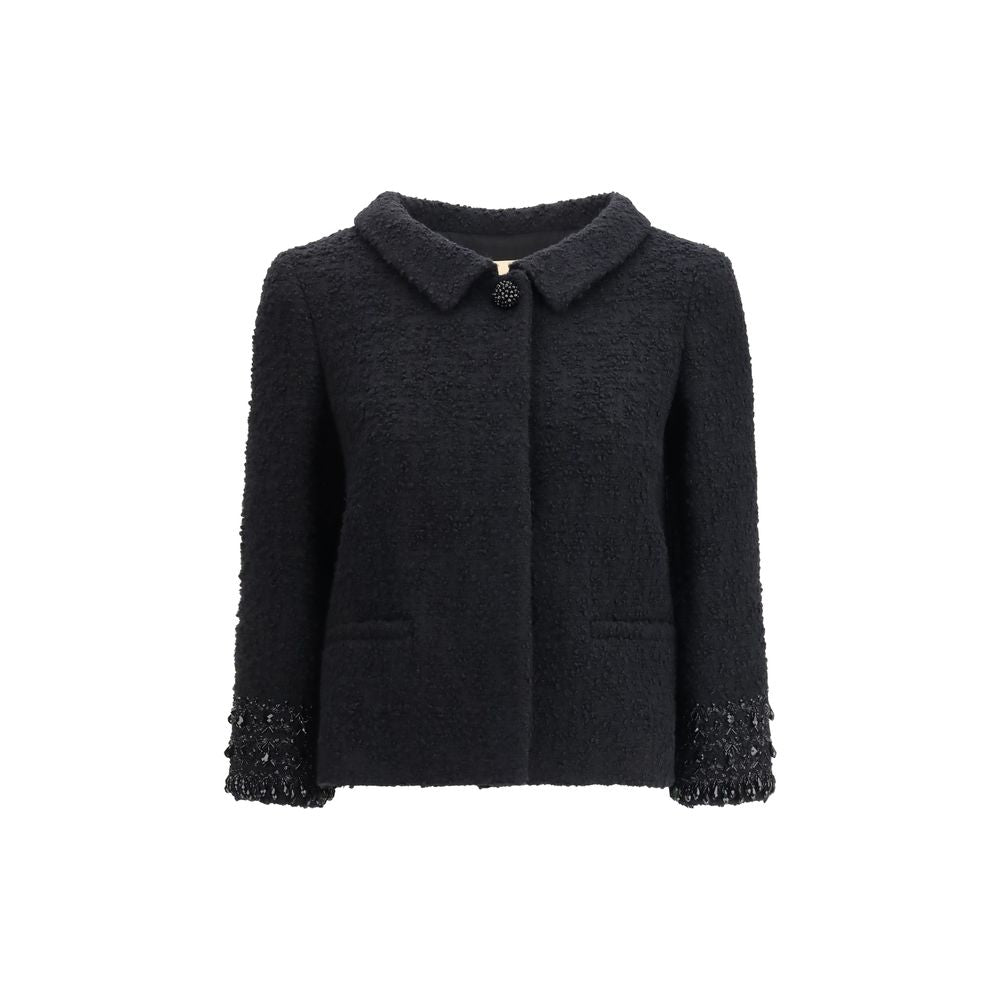 Valentino Black Fleece Wool Coat - Luxe Marca