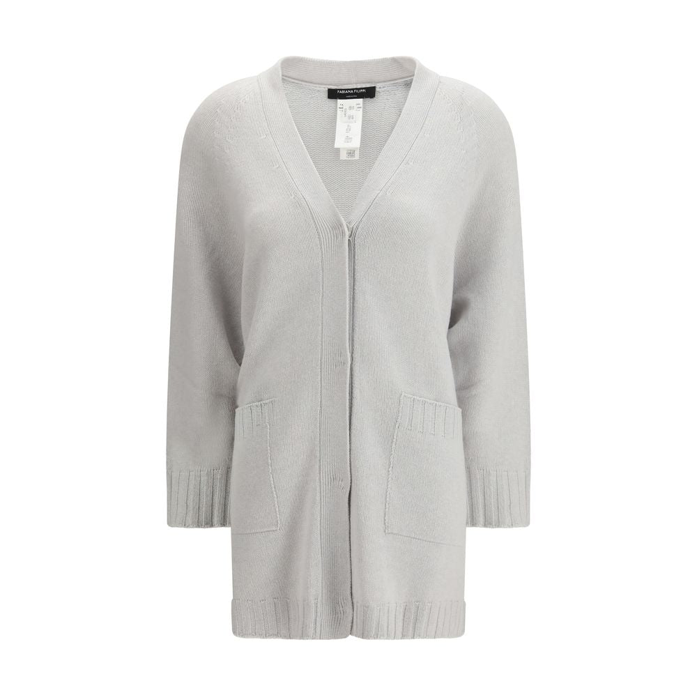 Fabiana Filippi Gray Fleece Wool Cardigan - Luxe Marca