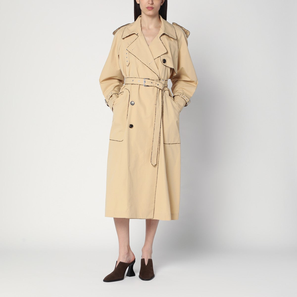 Dries Van Noten Dries Van Noten Double-breasted beige trench coat in cotton