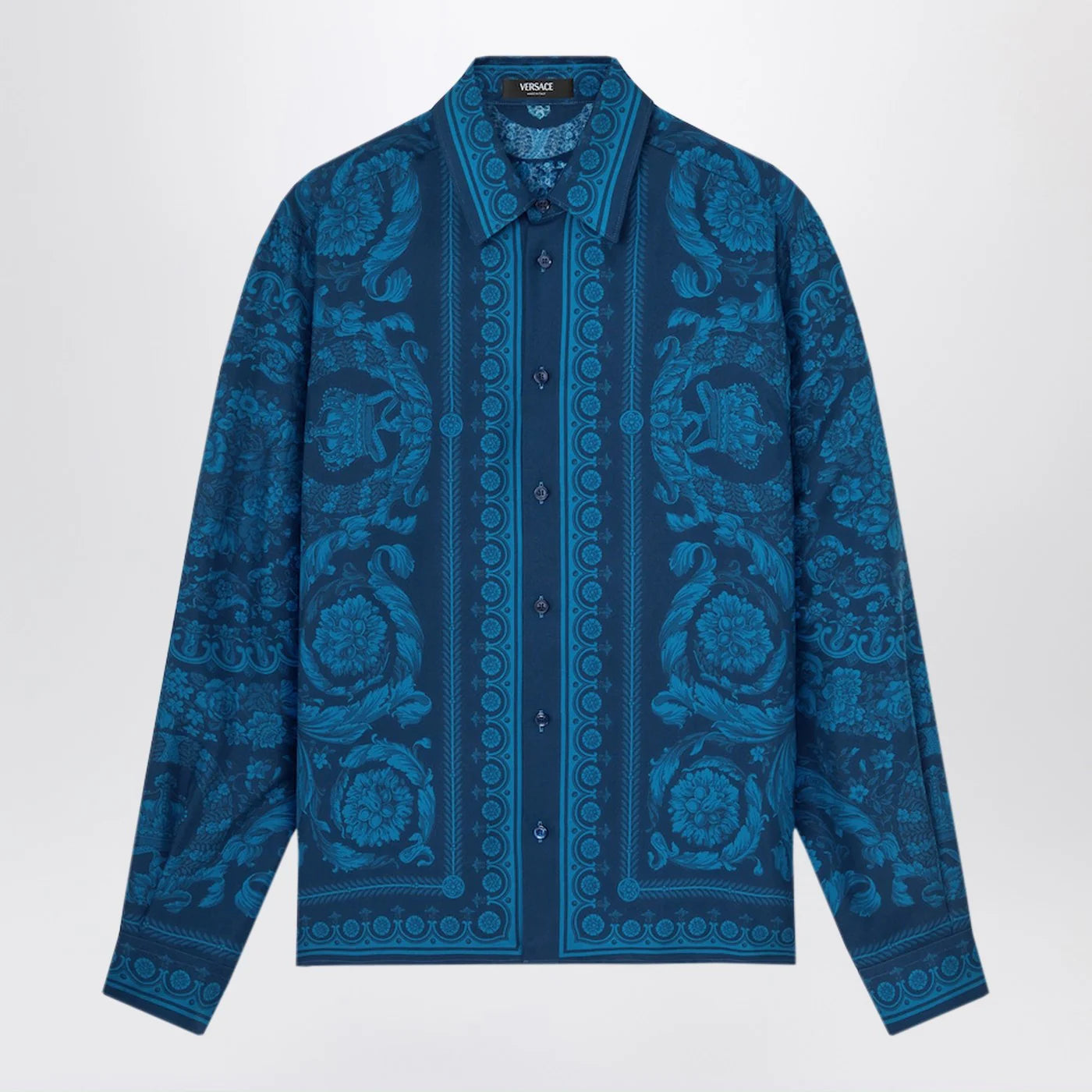 Versace Slim-fit printed silk twill shirt in blue