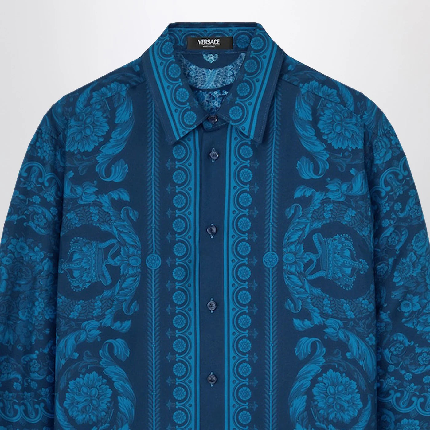 Versace Slim-fit printed silk twill shirt in blue