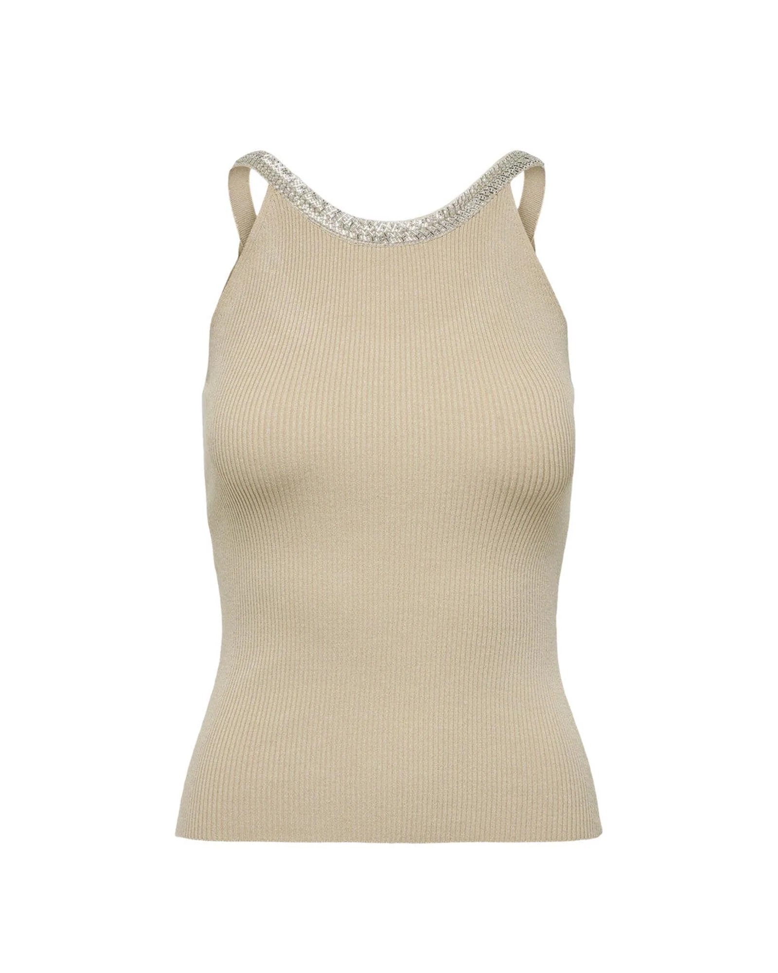 Only Beige Nylon Elastane Tank Tops