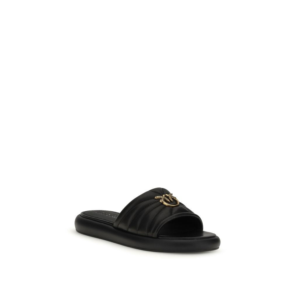 PINKO Black Calf Leather Bos Taurus Slides