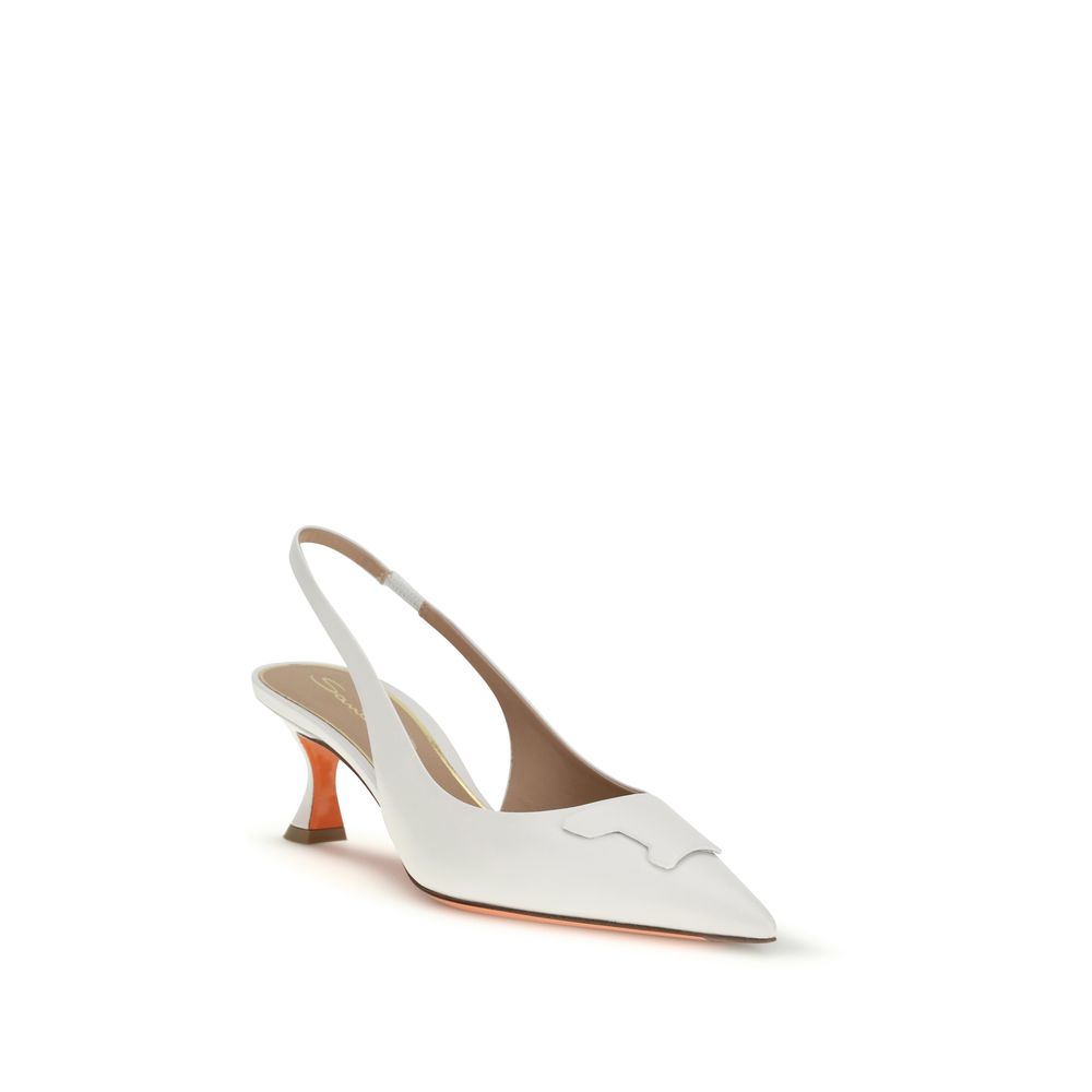 Santoni White Calf Leather Bos Taurus High Heel Pumps