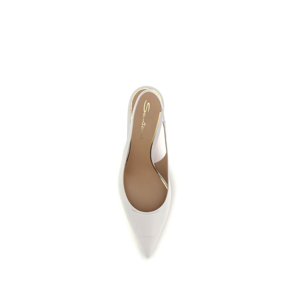 Santoni White Calf Leather Bos Taurus High Heel Pumps
