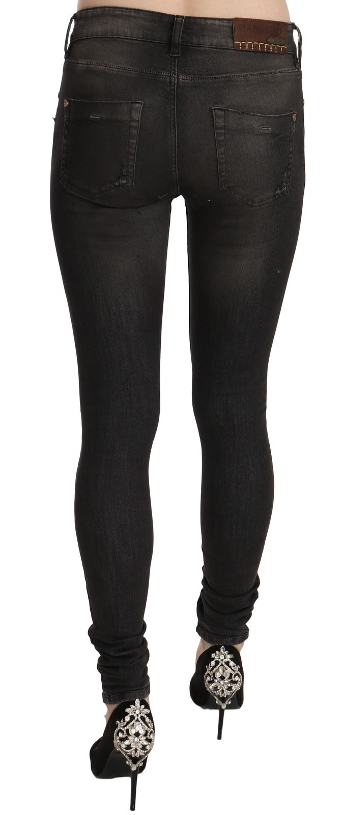 PLEIN SUD Cotton Black Washed Low Waist Skinny Denim Jeans - Luxe Marca