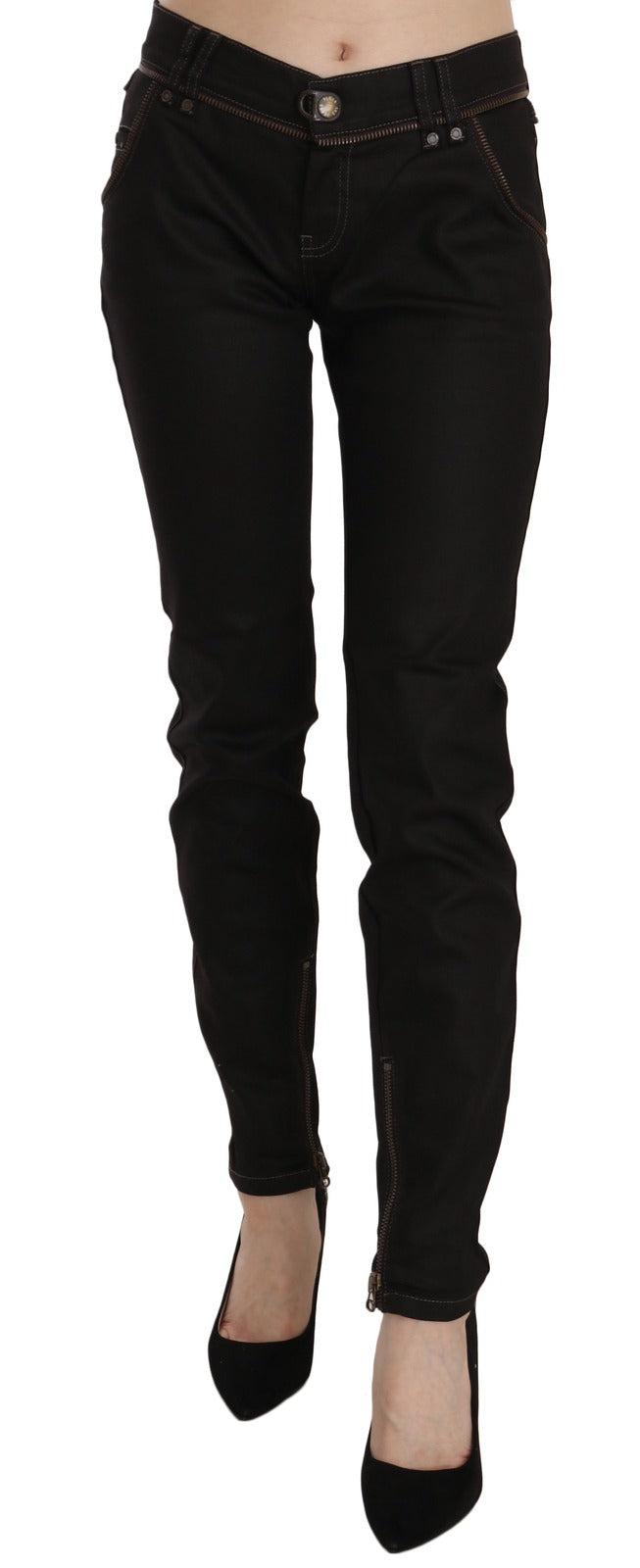 John Galliano Cotton Black Mid Waist Skinny Denim Jeans - Luxe Marca