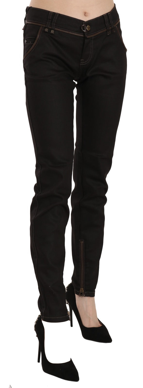 John Galliano Cotton Black Mid Waist Skinny Denim Jeans - Luxe Marca