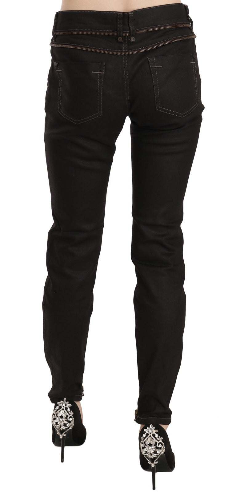 John Galliano Cotton Black Mid Waist Skinny Denim Jeans - Luxe Marca
