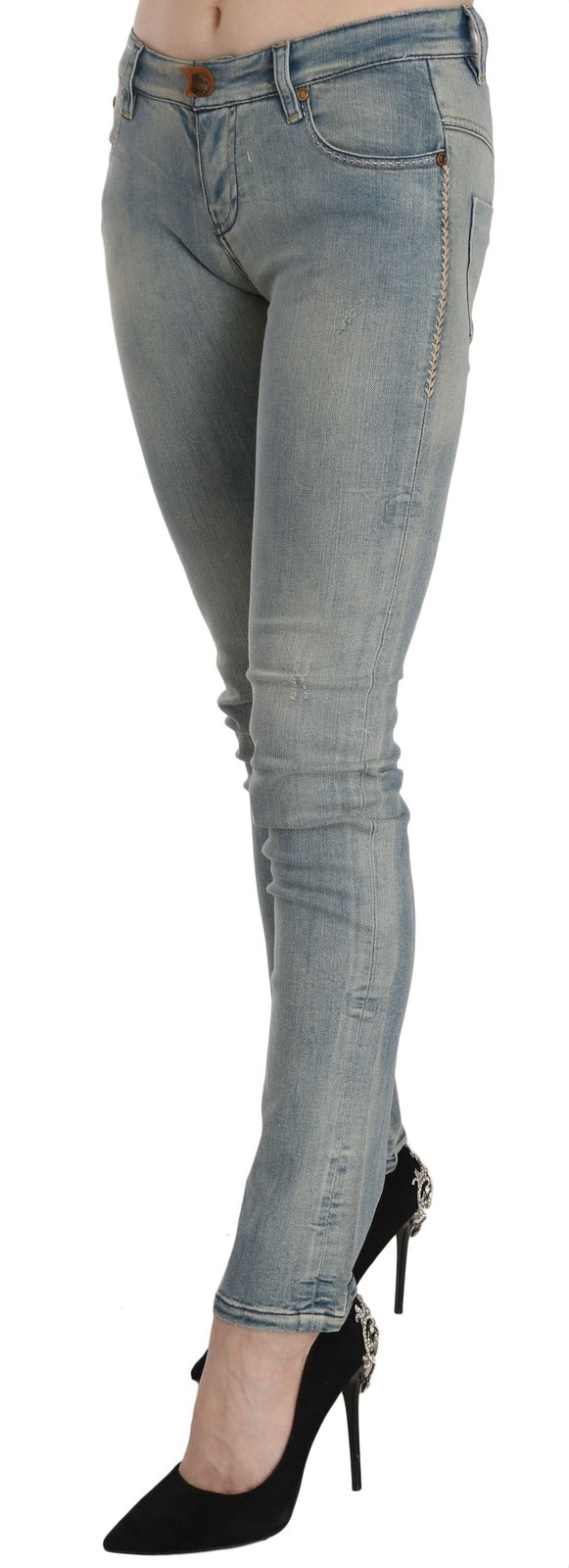 PLEIN SUD Light Blue Washed Mid Waist Skinny Denim Jeans - Luxe Marca