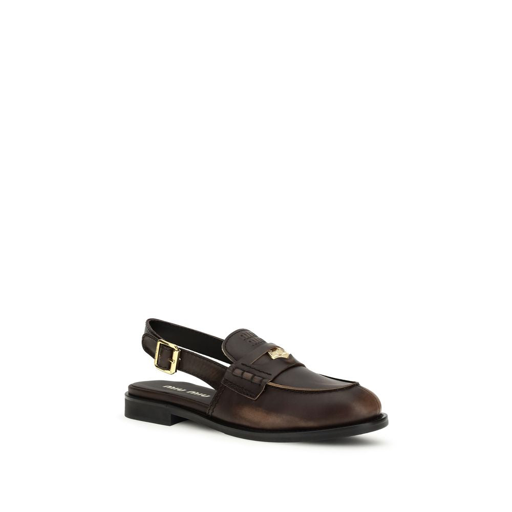 Miu Miu Brown Calf Leather Bos Taurus Slip-On Loafers - Luxe Marca
