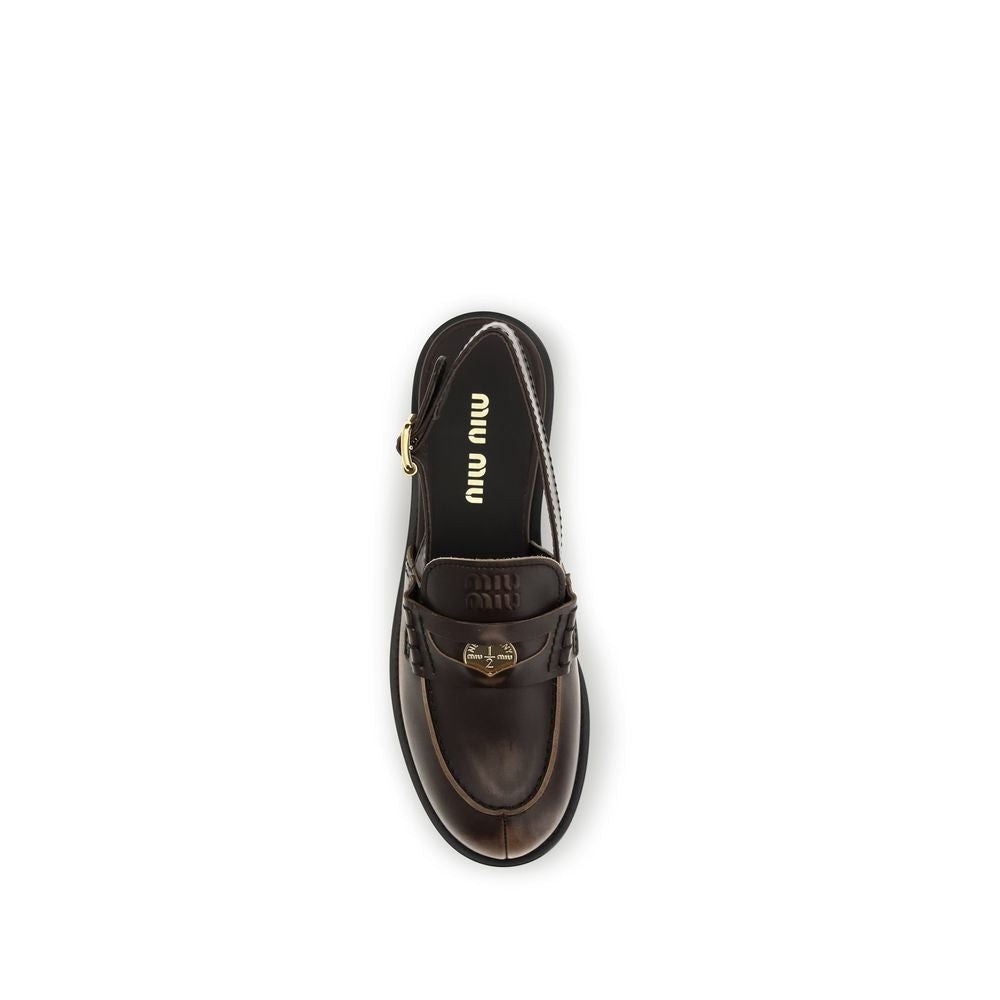 Miu Miu Brown Calf Leather Bos Taurus Slip-On Loafers - Luxe Marca