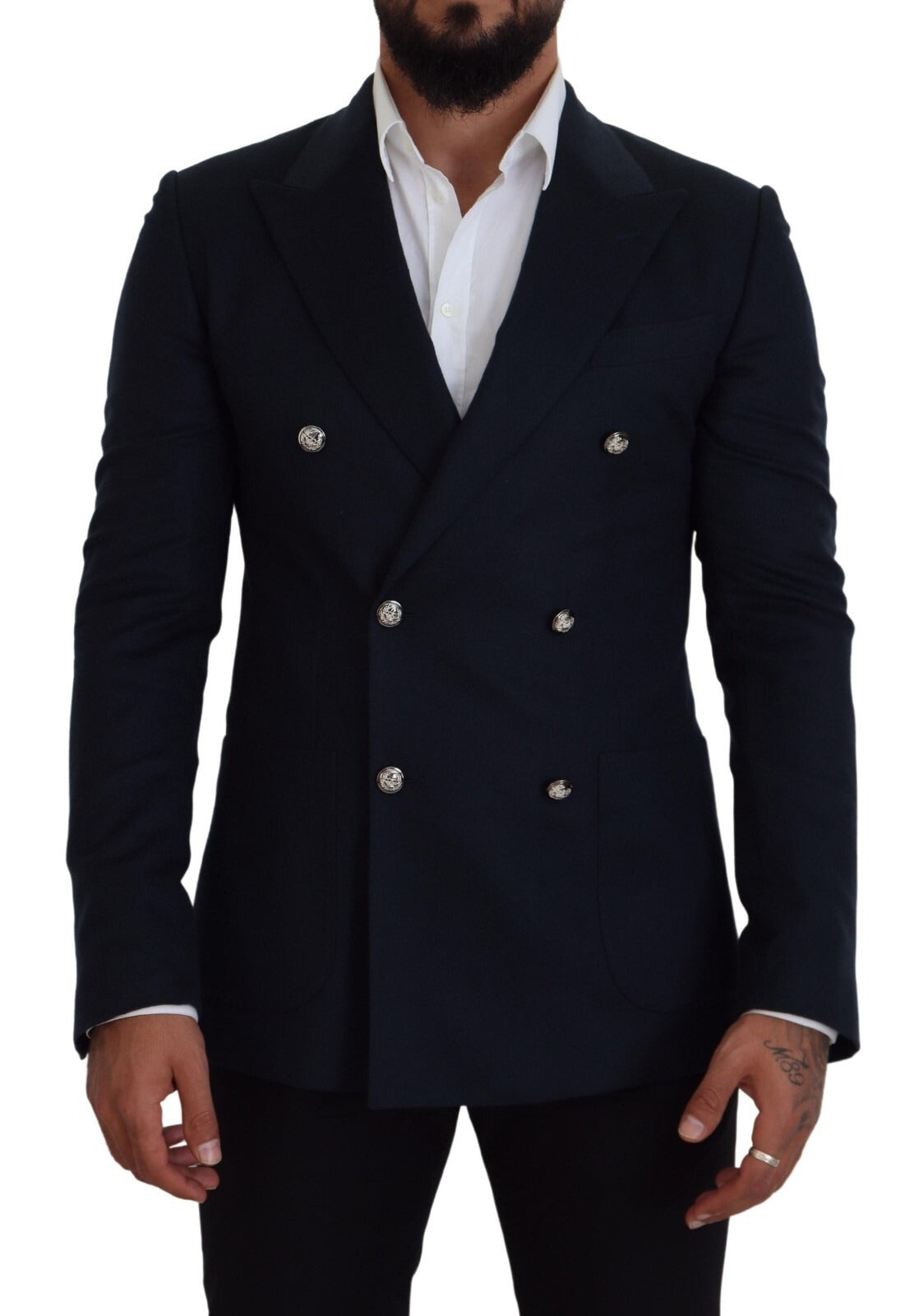 Dolce & Gabbana Blue Double Breasted Formal Coat Blazer - Luxe Marca